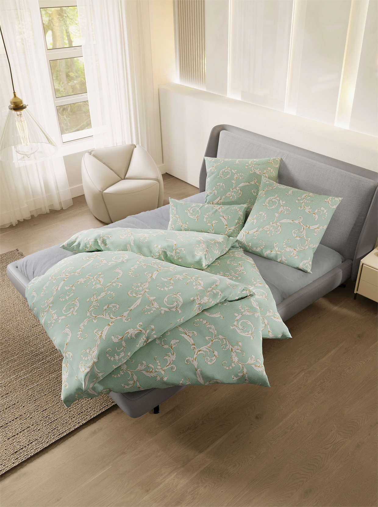 Dormisette Bettwäsche - lindgrün-beige-bedruckt