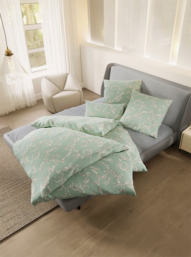 Dormisette Bettwäsche - lindgrün-beige-bedruckt