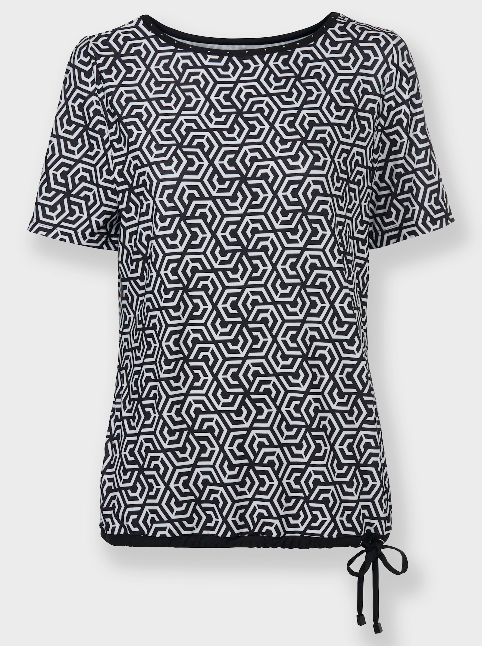 Shirt met glittersteentjes bij de hals - zwart/wit geprint