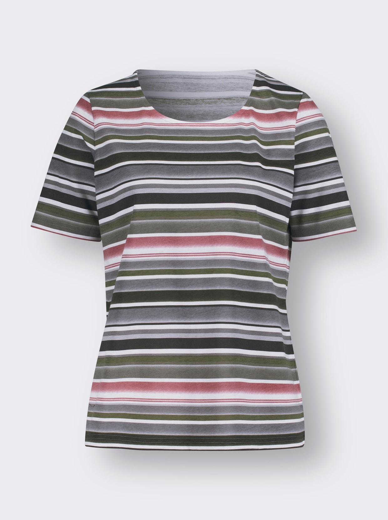 Tričko s kulatým výstřihem - šedá-růžové dřevo-proužek