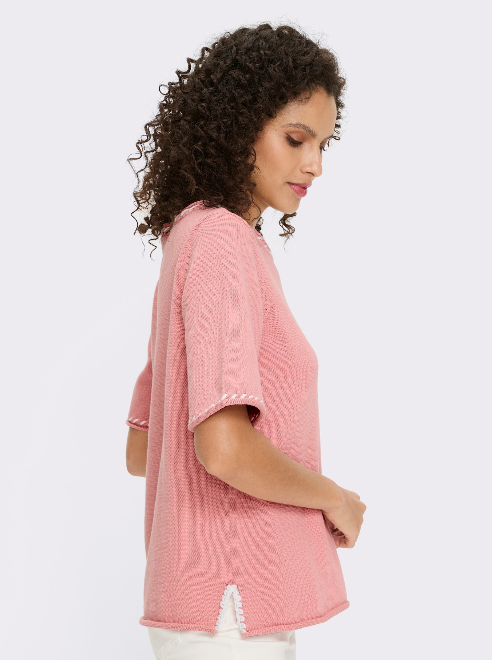 heine Pullover met korte mouwen en zijsplitten - rozenkwarts/wit