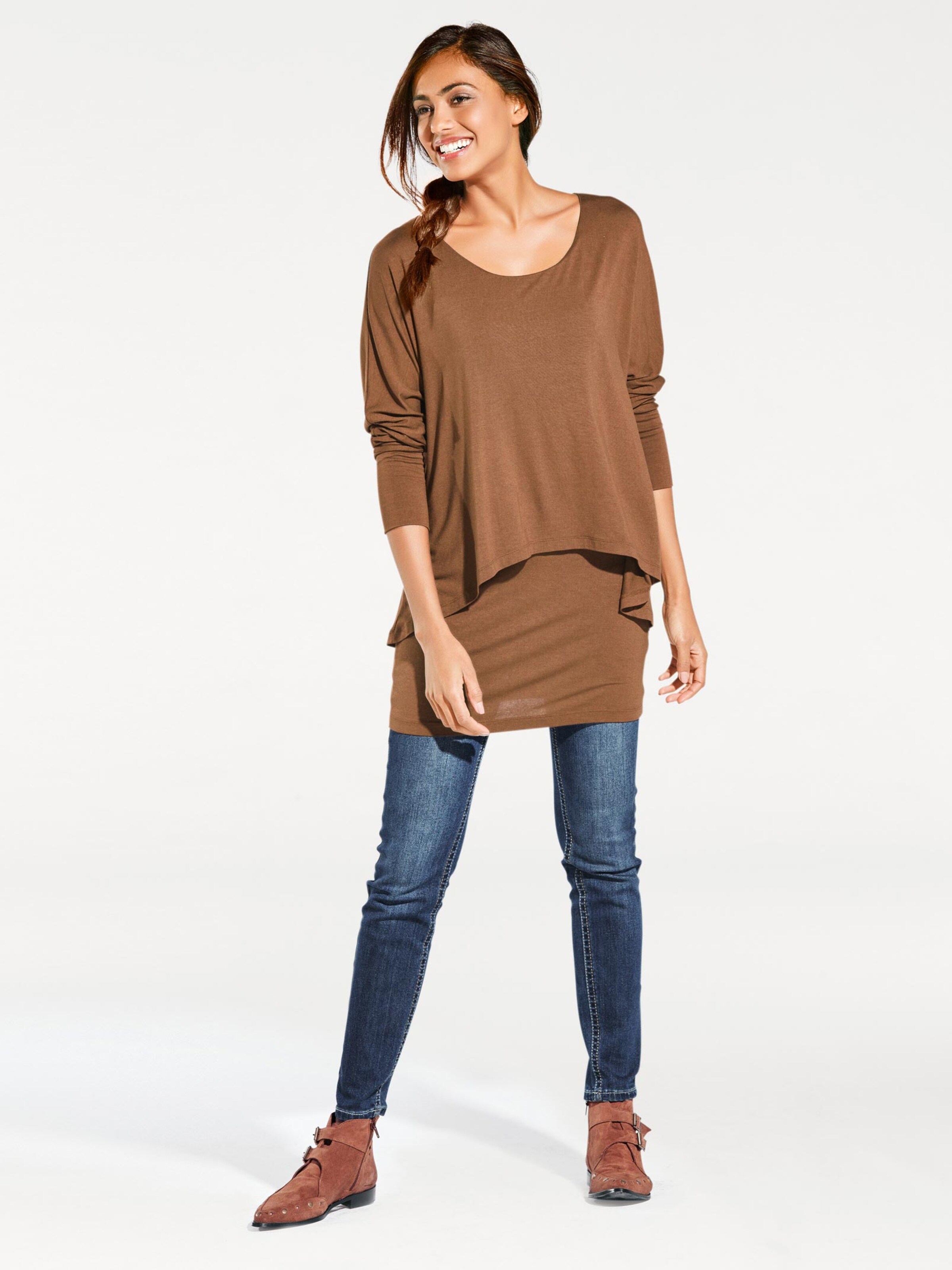 Damenmode Shirts Linea Tesini Rundhals-Shirt in camel Damenmode Shirts Linea Tesini Rundhals-Shirt in camel
