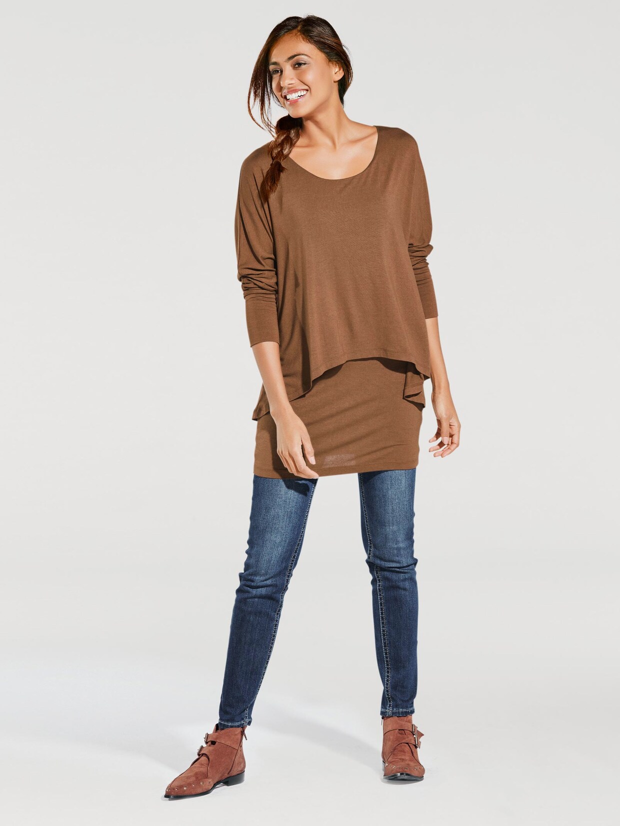 Linea Tesini Shirt met ronde hals - camel