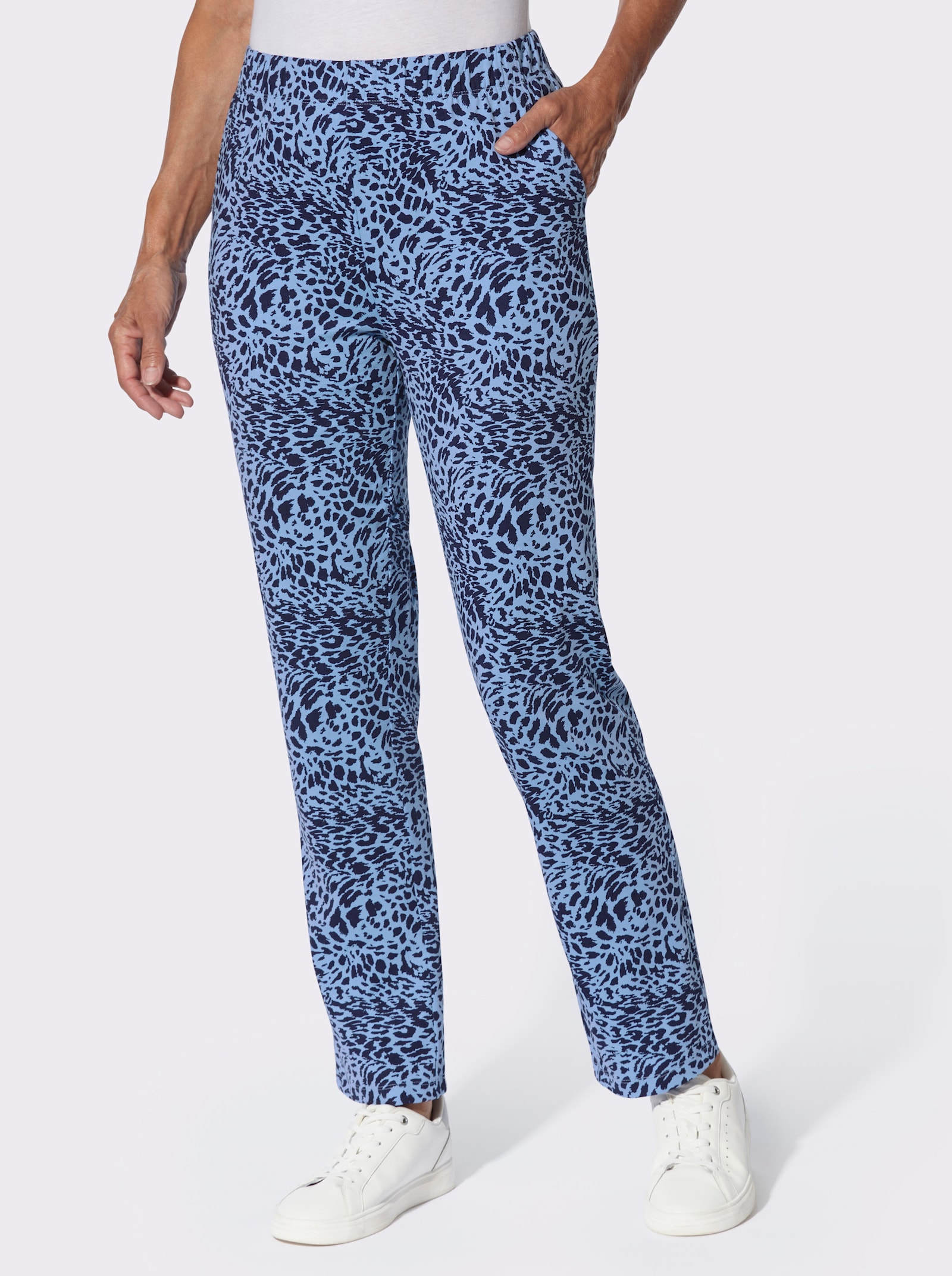 Freizeithose mit Animal-Print - marine-himmelblau-bedruckt