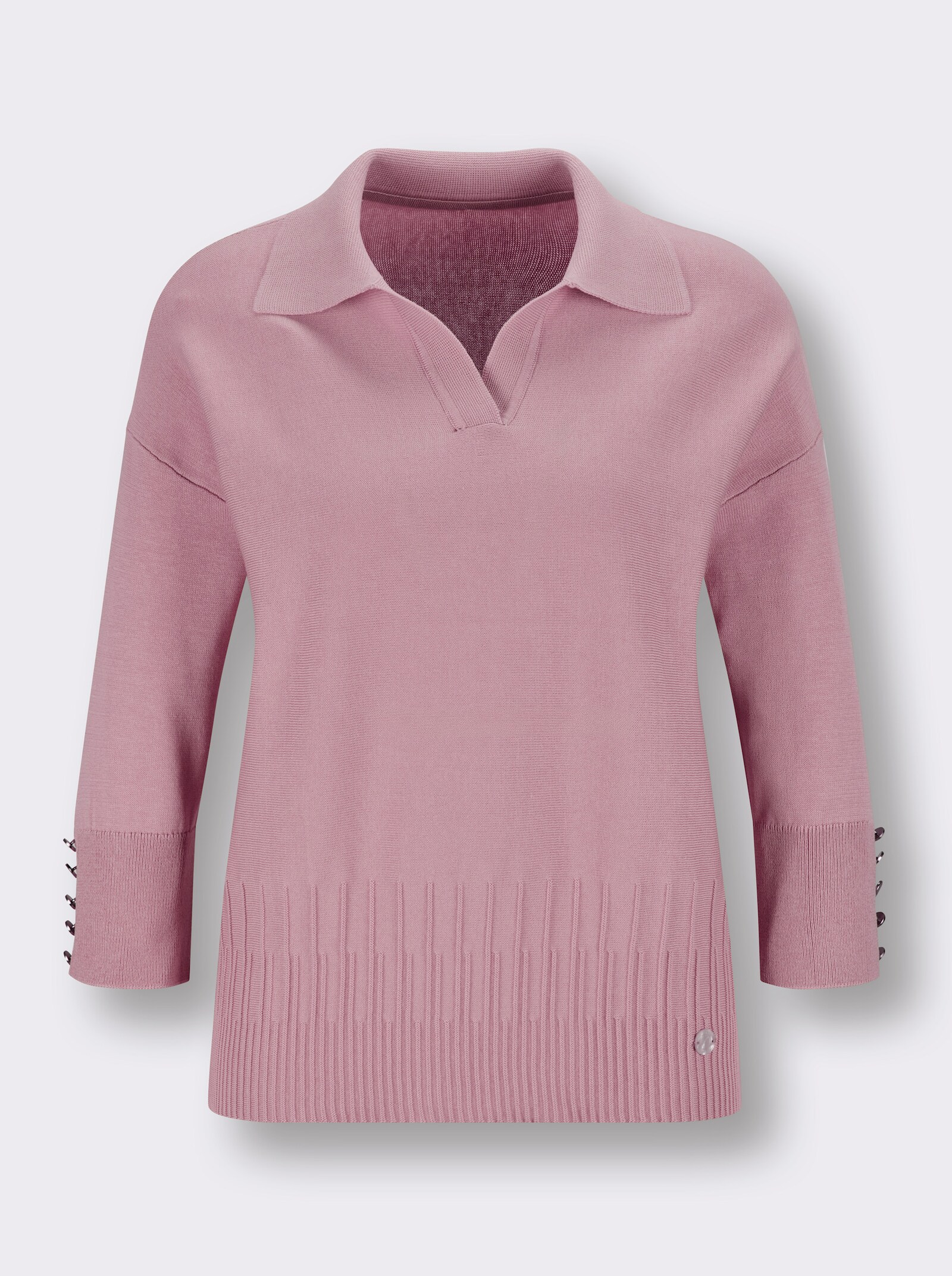 CREATION L PREMIUM Polopullover aus Querstrick - rosé