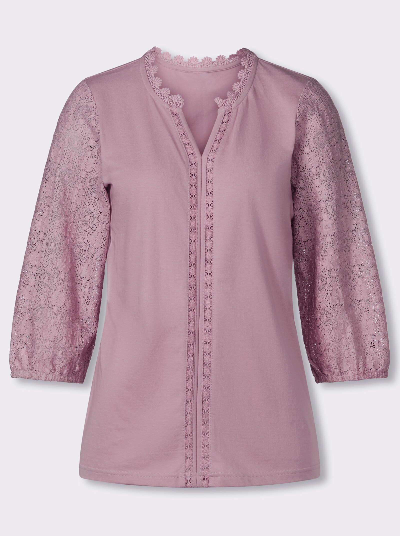 3/4-Arm-Shirt mit Spitzen-Ärmeln - mauve