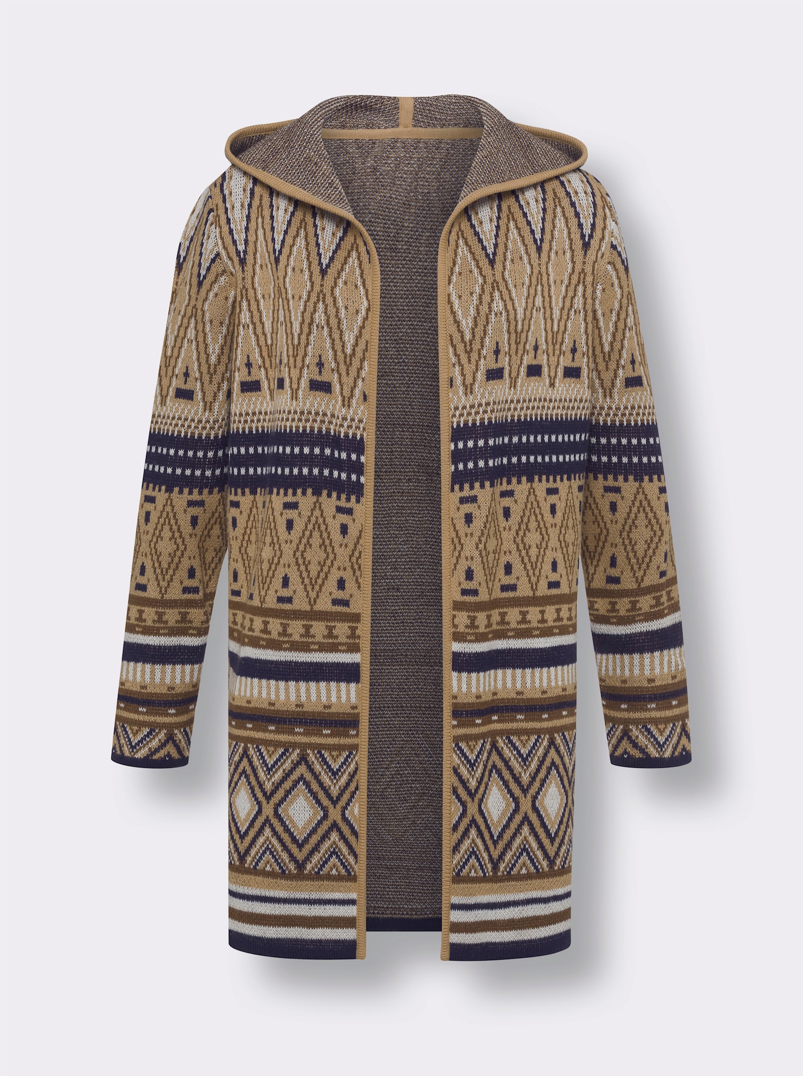 Pletený kabátek s norským žakárovým vzorem - velbloudí-námořnická modrá-vzor