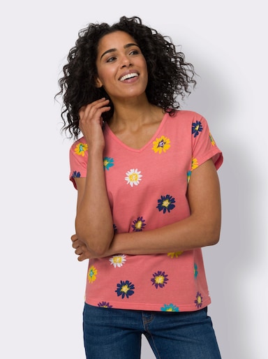 Shirt met korte mouwen - koraal/wit geprint
