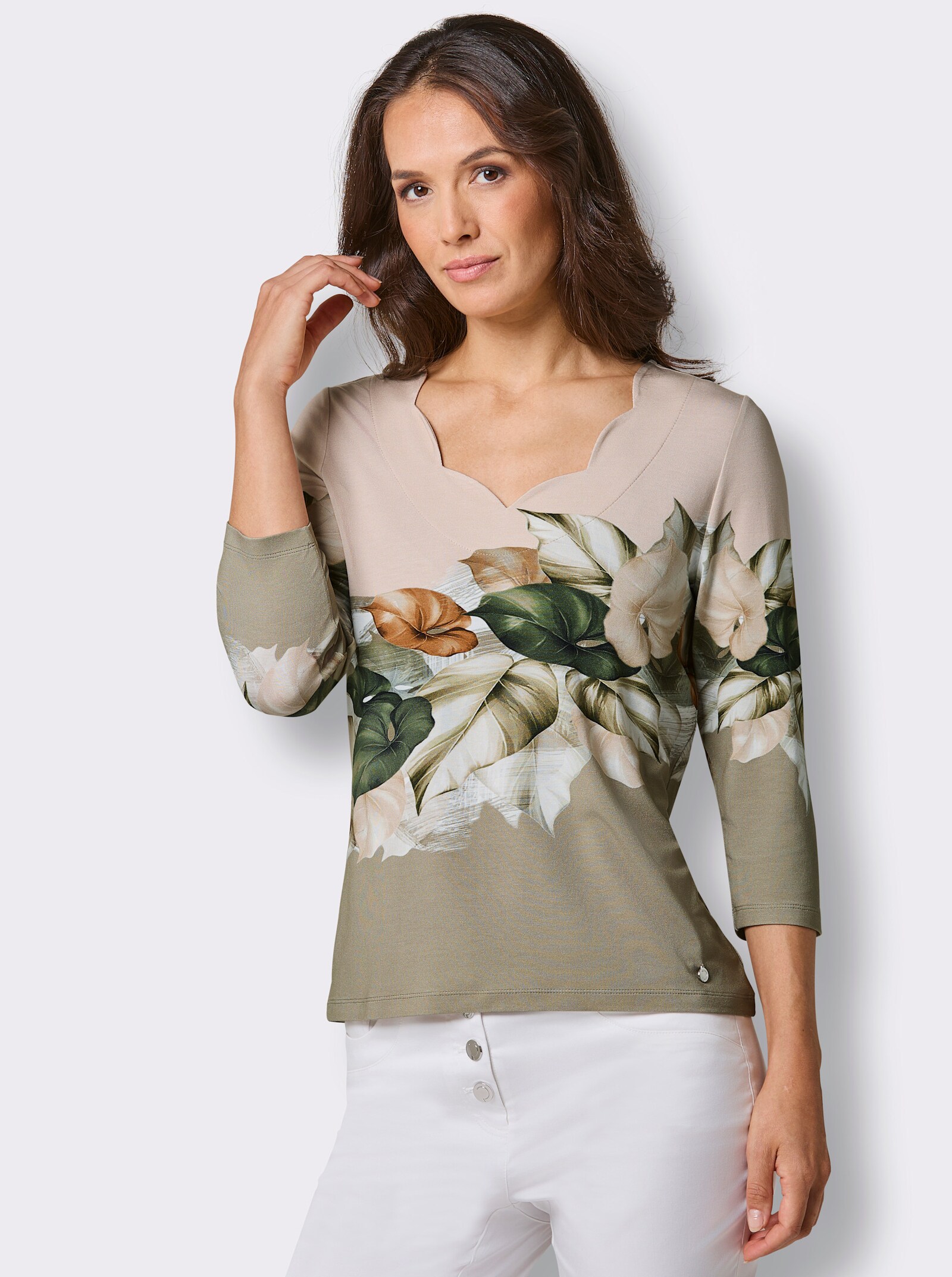 CREATION L PREMIUM Print-Shirt mit platziertem Druck - elfenbein-schlamm-bedruckt