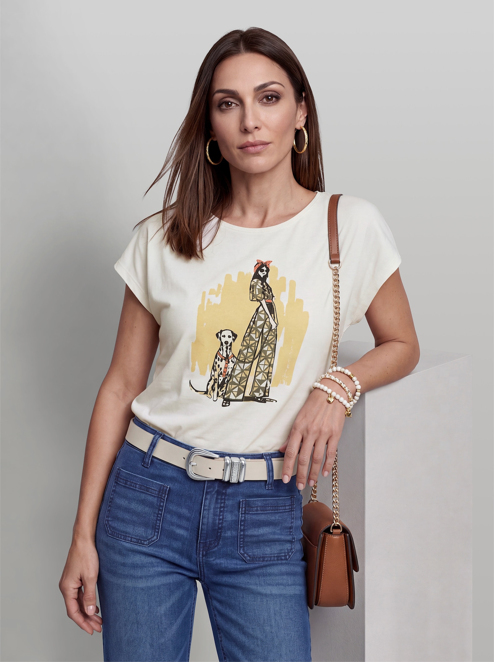 heine Kurzarmshirt mit Druck - ecru-vanille