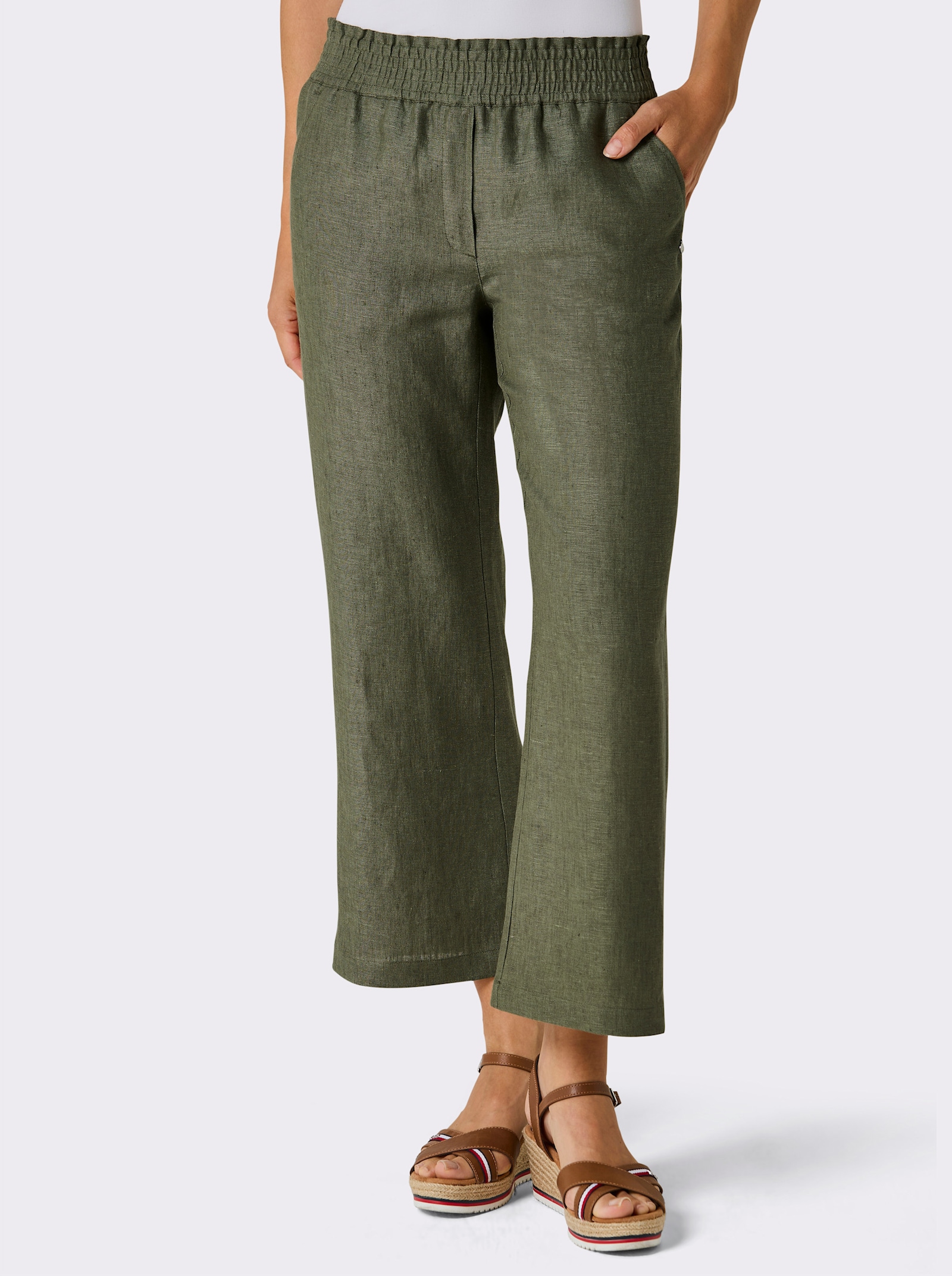 CREATION L PREMIUM Pantalon en lin avec jambes larges - kaki chiné