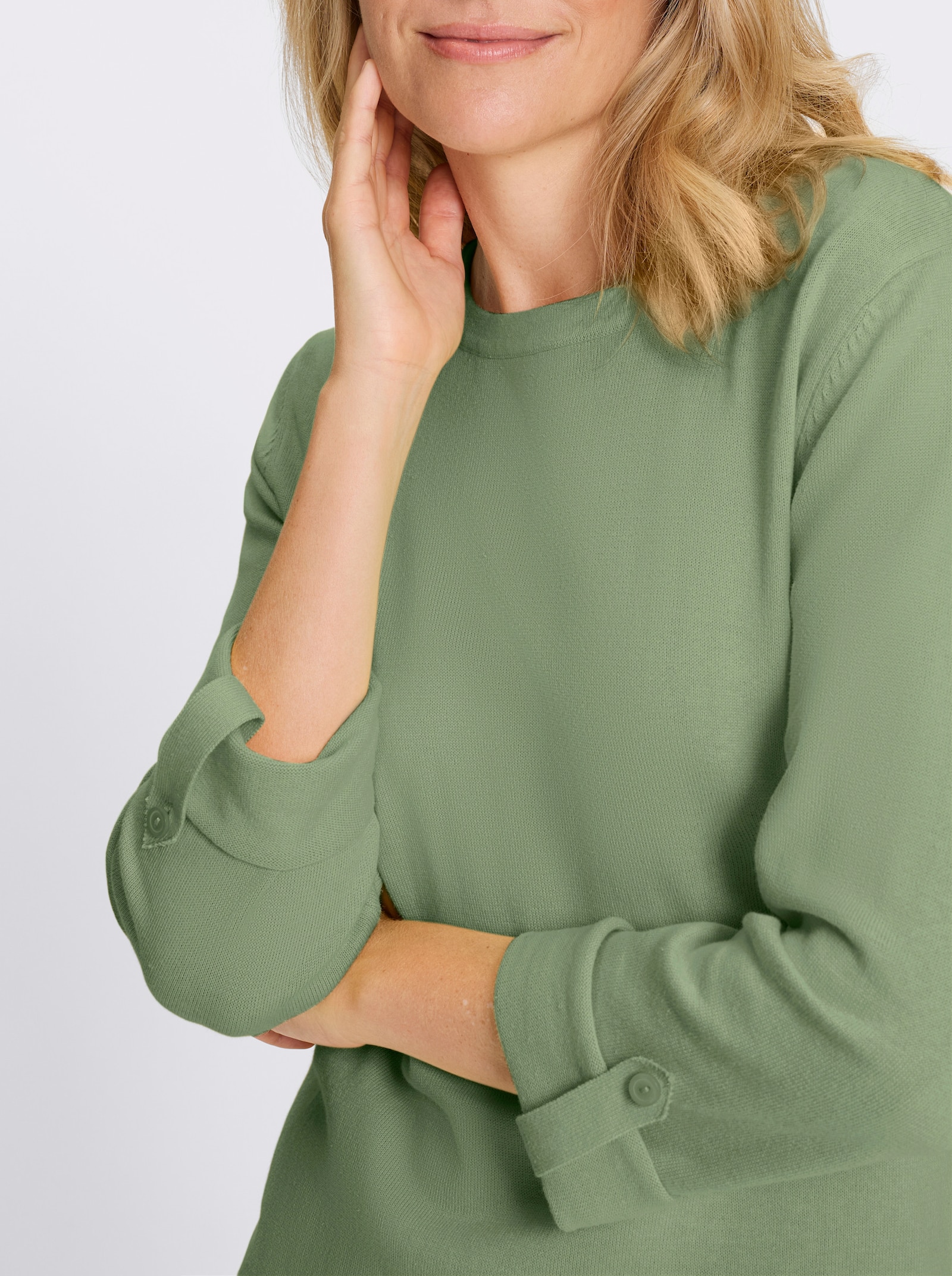 3/4 Arm-Pullover aus reiner Baumwolle - eucalyptus