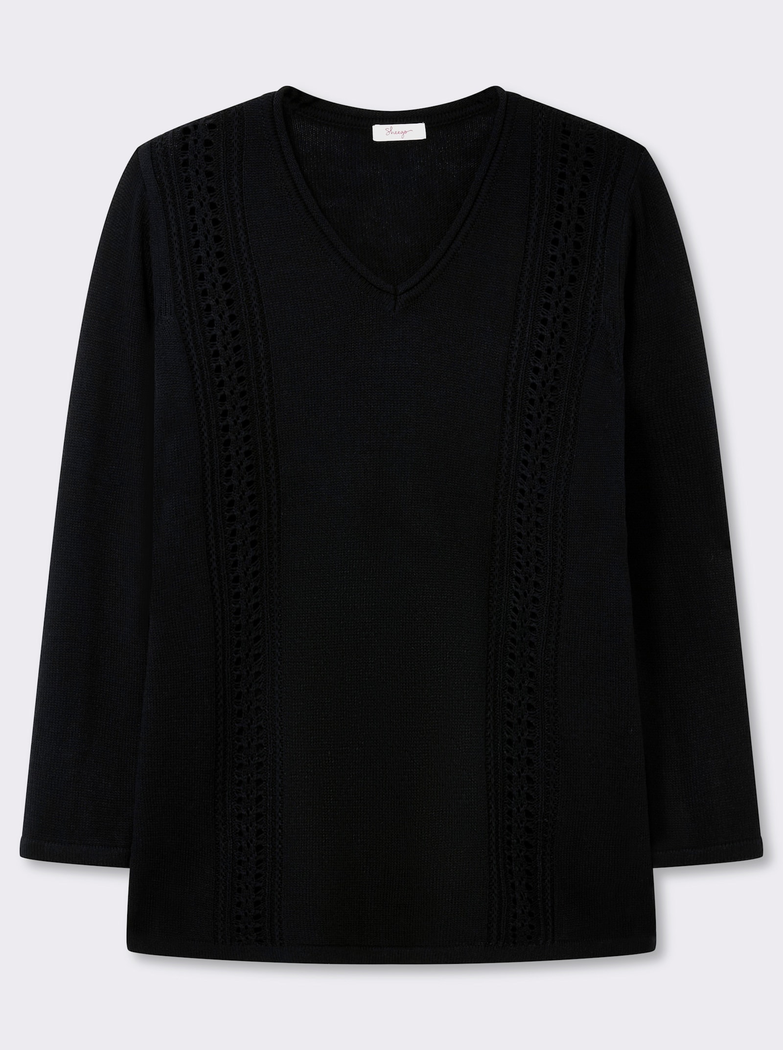 sheego Ajourpullover mit Zopfmuster-Details - schwarz