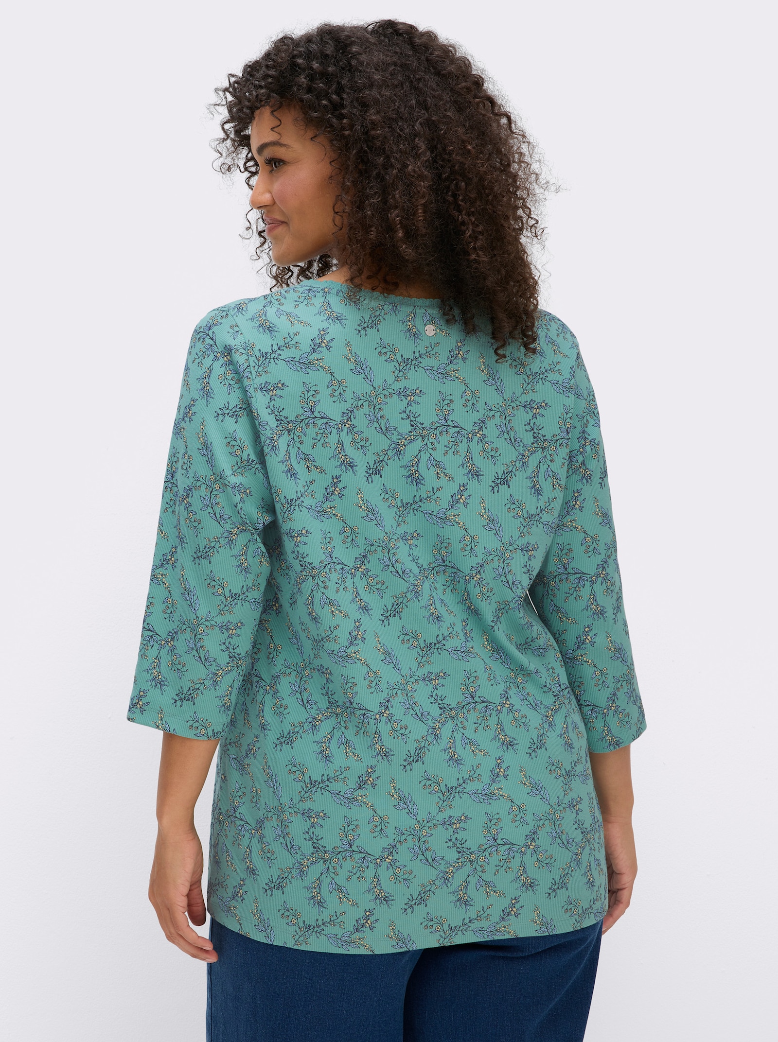 sheego 3/4-Arm-Shirt mit Karree-Ausschnitt - salbei-rauchblau-bedruckt