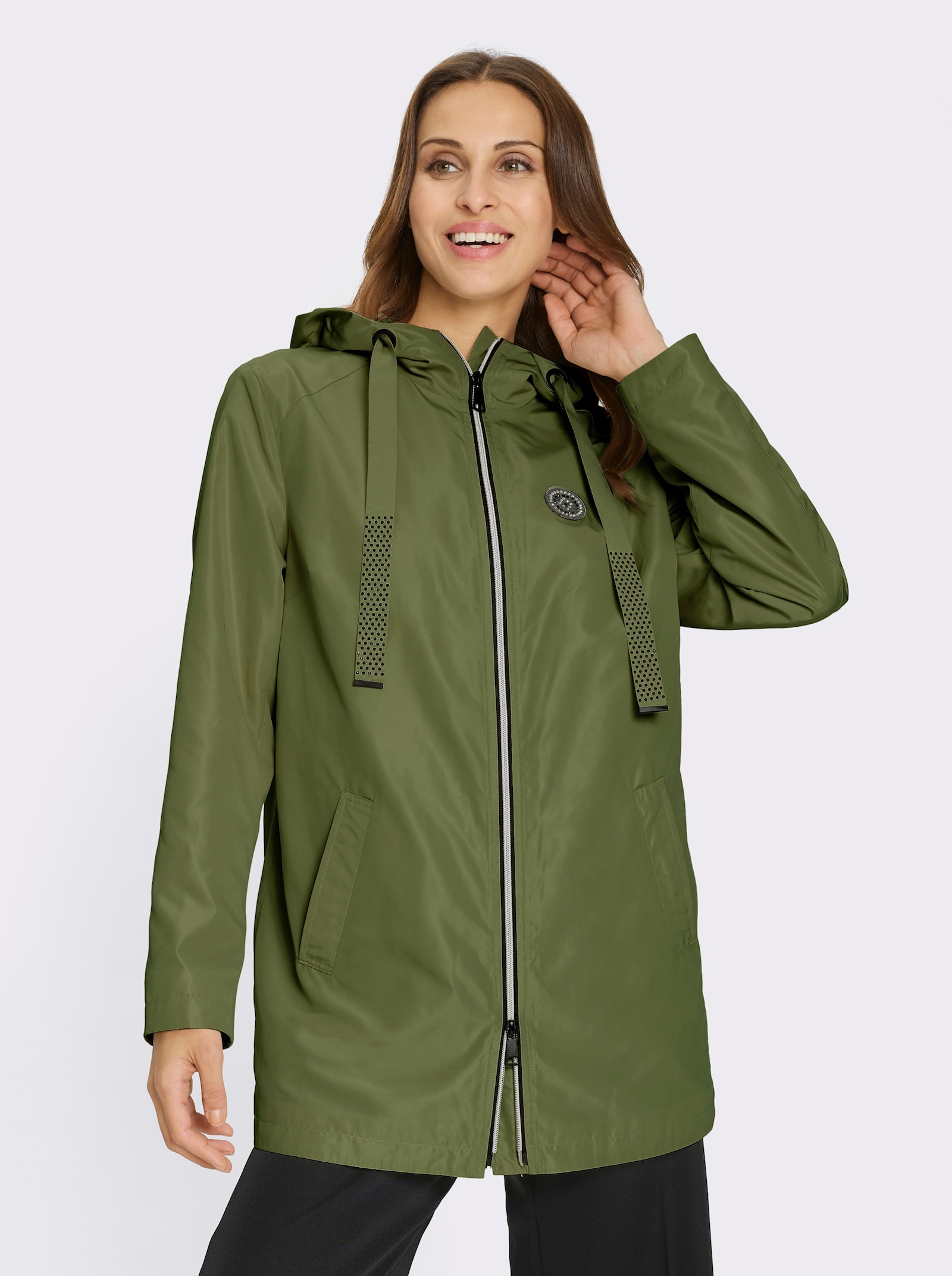 Outdoorjacke mit knöpfbarer Innentasche - oliv