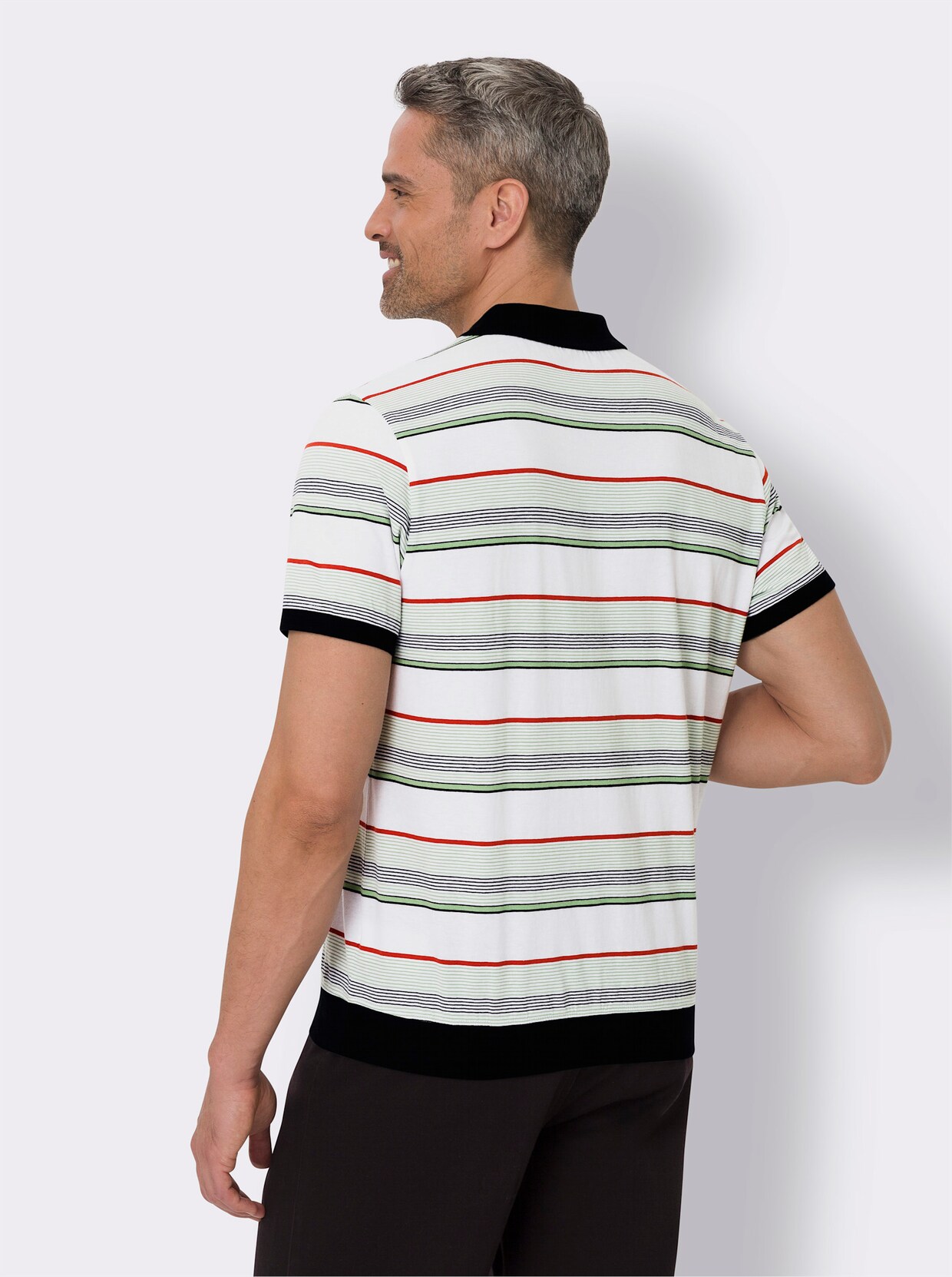 Kurzarm-Poloshirt - schwarz-eucalyptus-geringelt