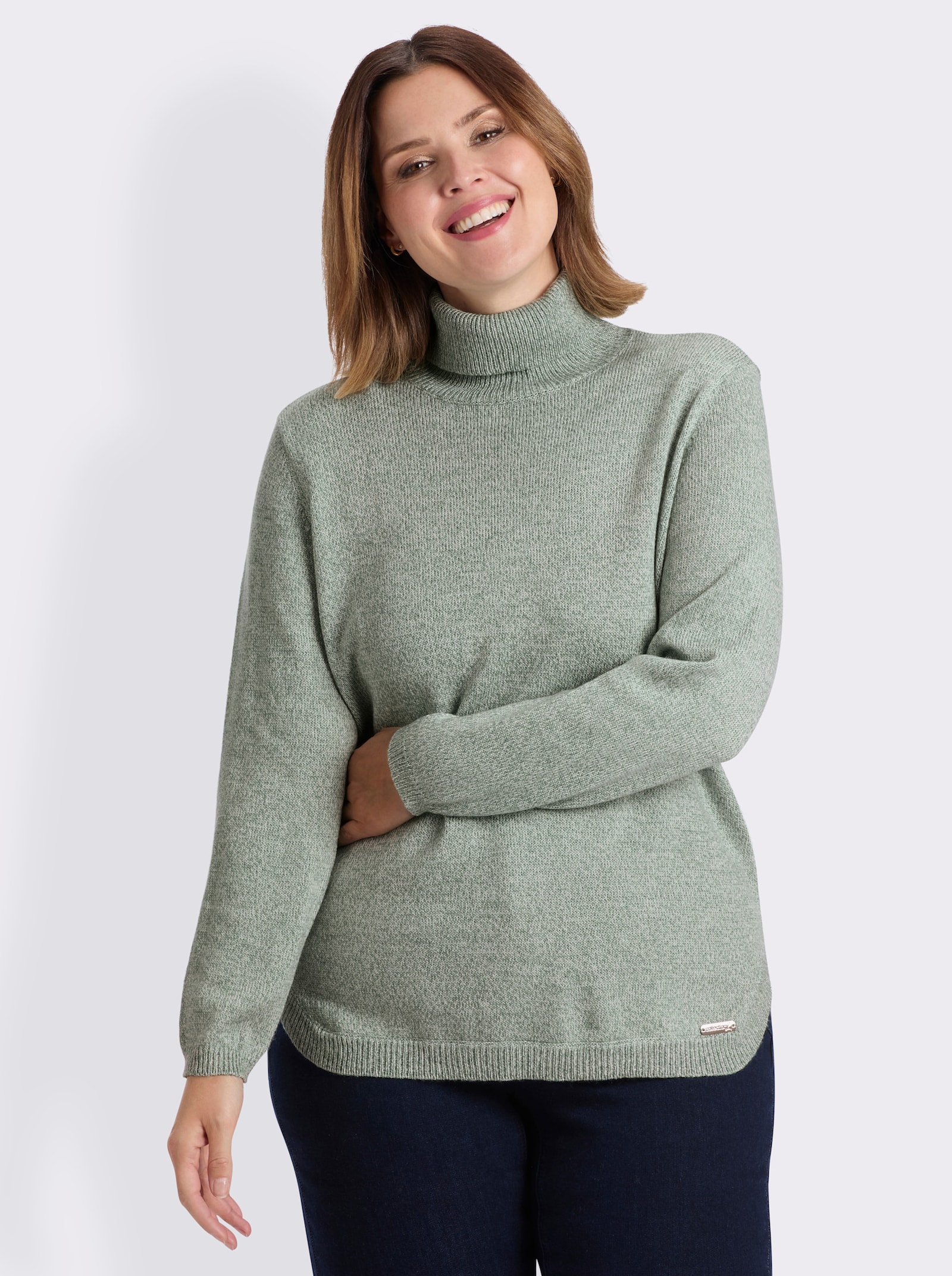 Rollkragenpullover in Melange-Qualität - jade-kalkmint-meliert
