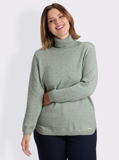 Rollkragenpullover in Melange-Qualität - jade-kalkmint-meliert