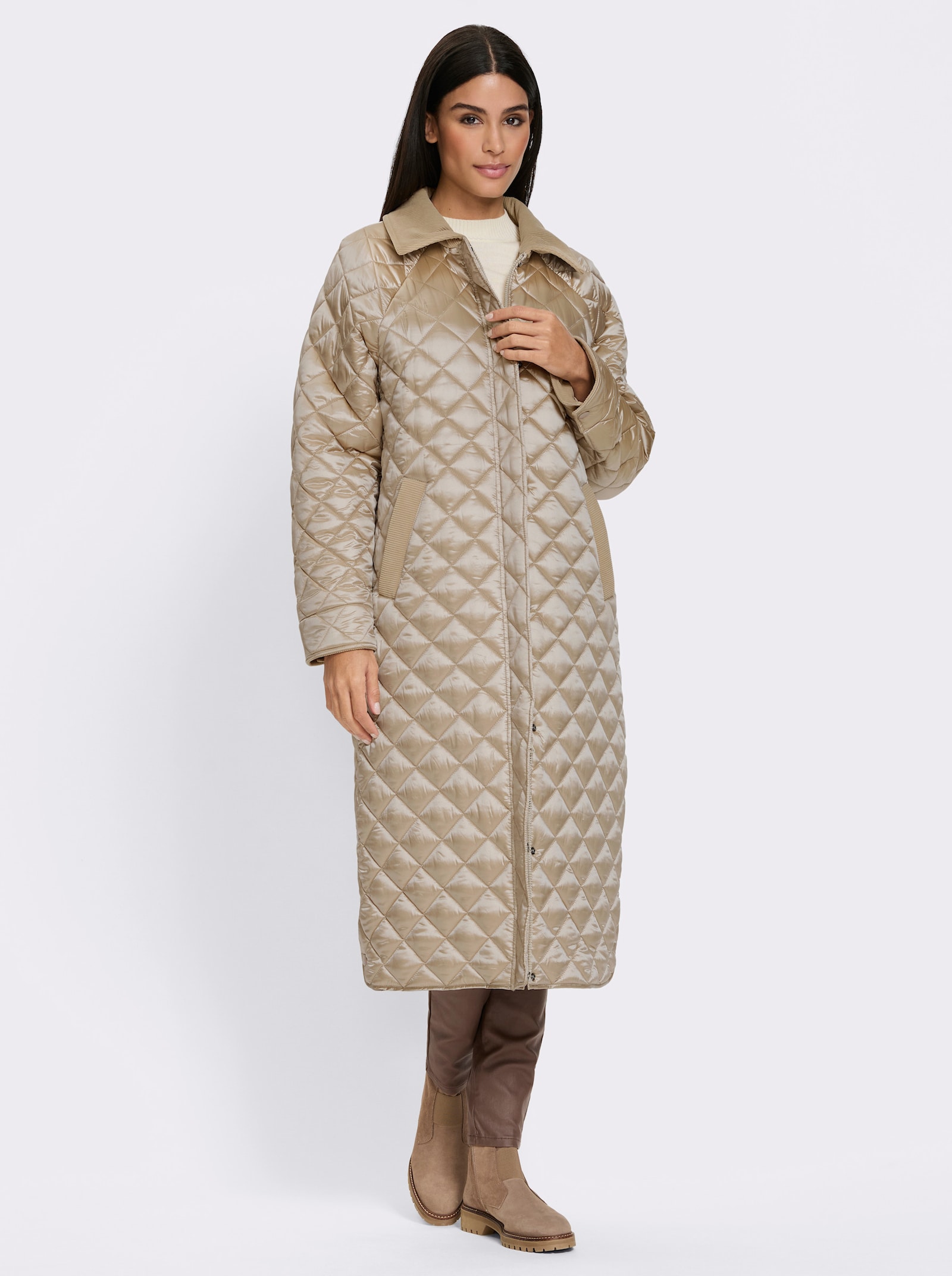 heine Steppmantel mit Cord-Applikationen - beige
