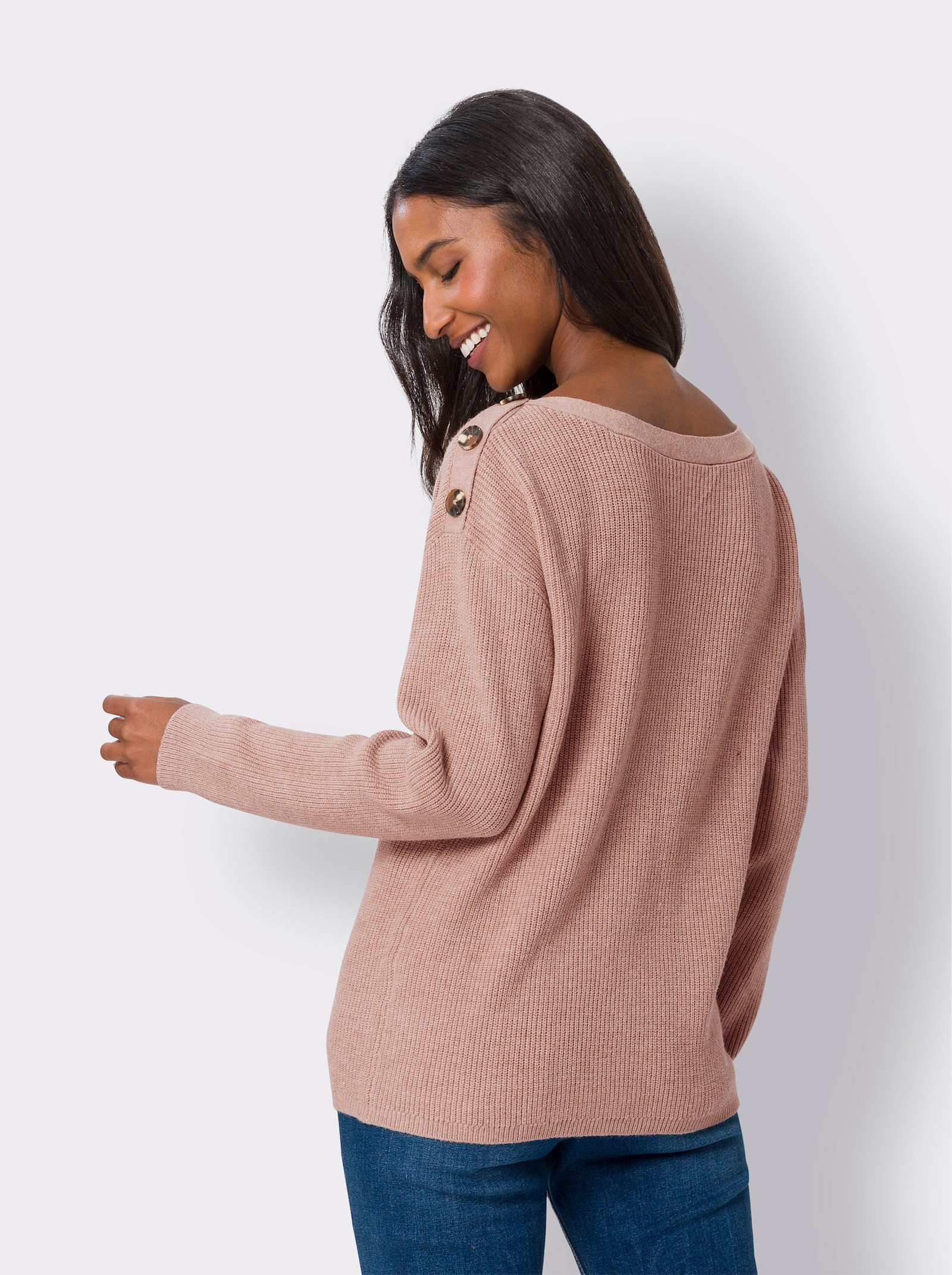 heine Strickpullover mit Zierknöpfen an den Schultern - puder-meliert