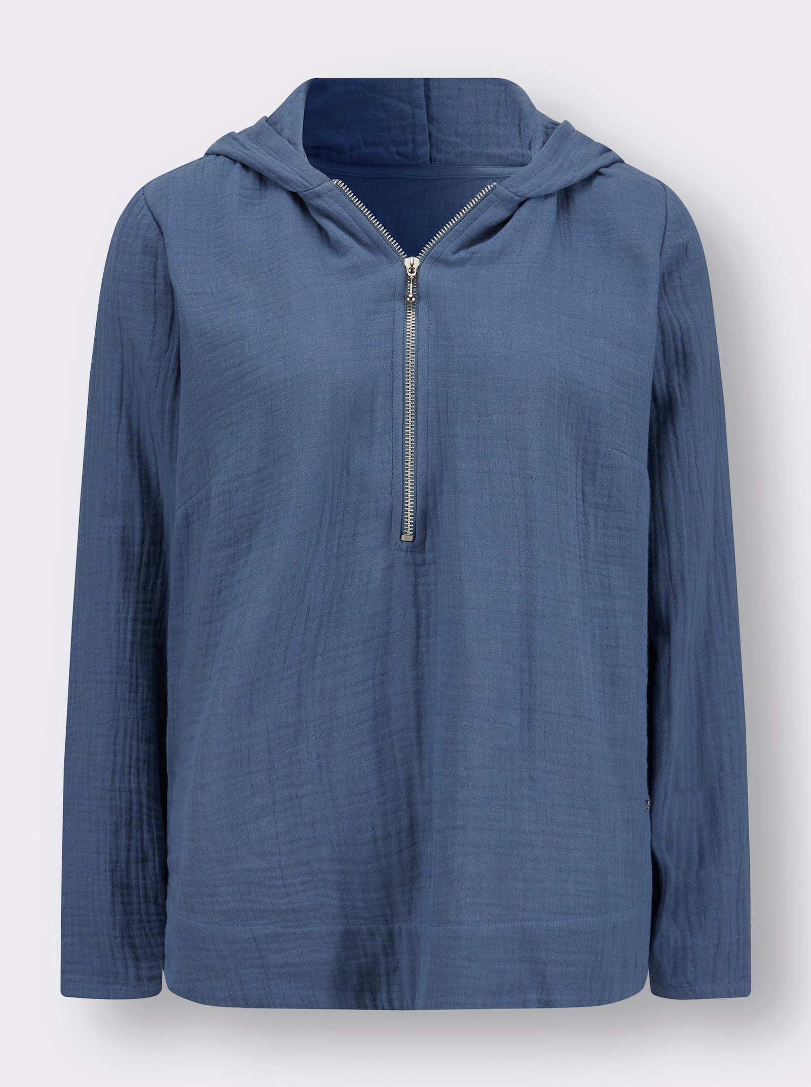Langarmbluse mit Kapuze - jeansblau