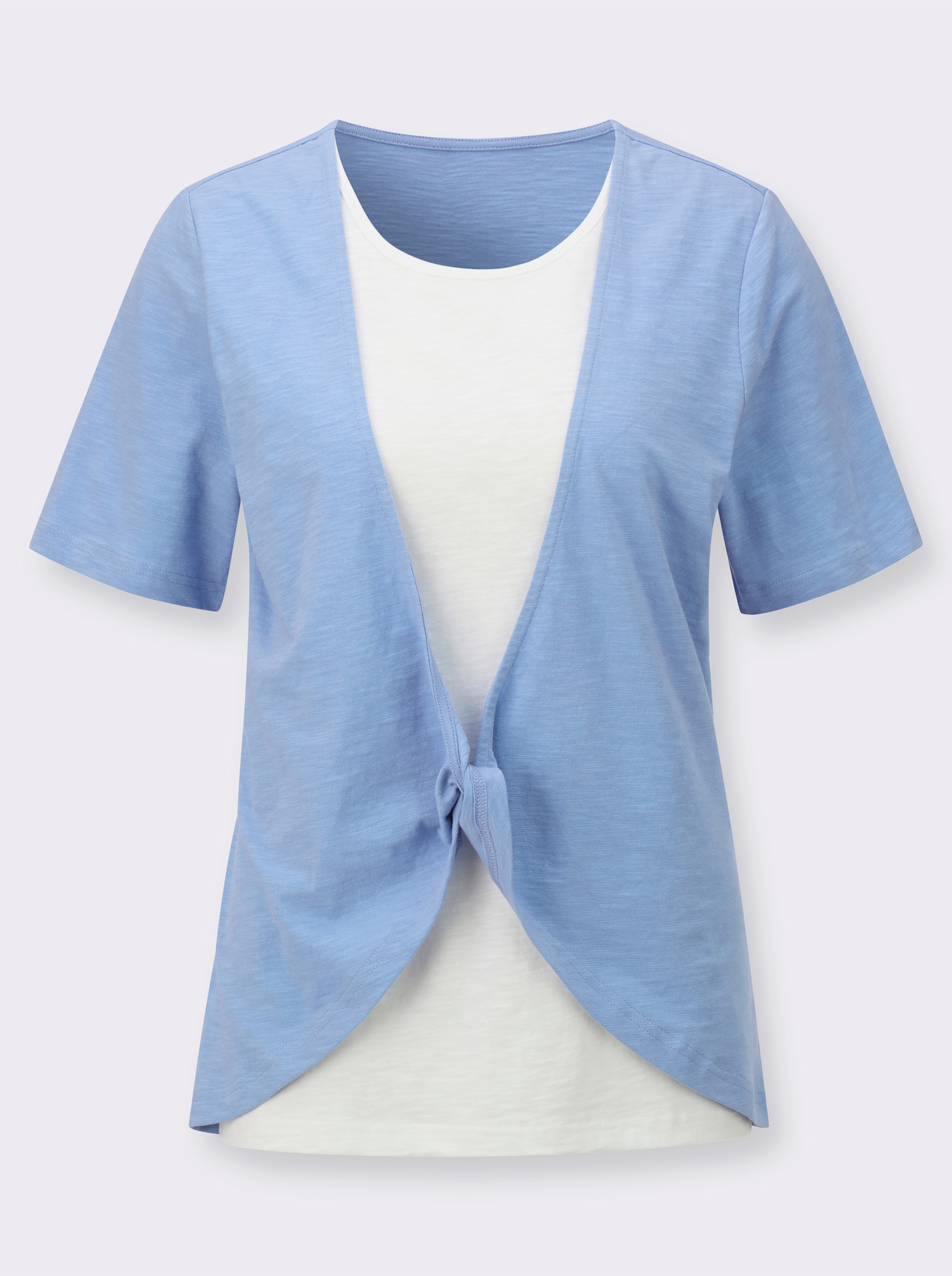 2-in-1-shirt met knoopdetail - hemelsblauw/ecru