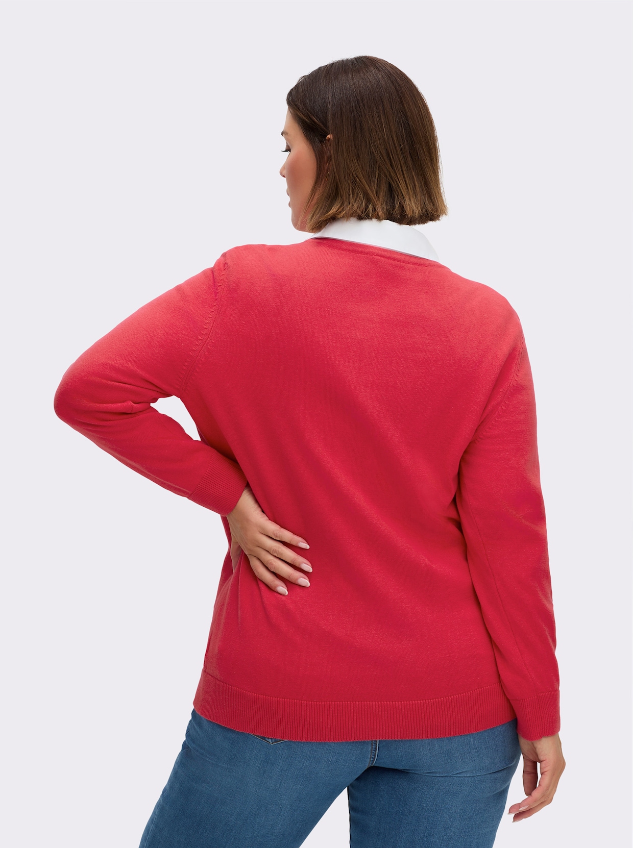 Strickjacke aus reiner Baumwolle - korallenrot