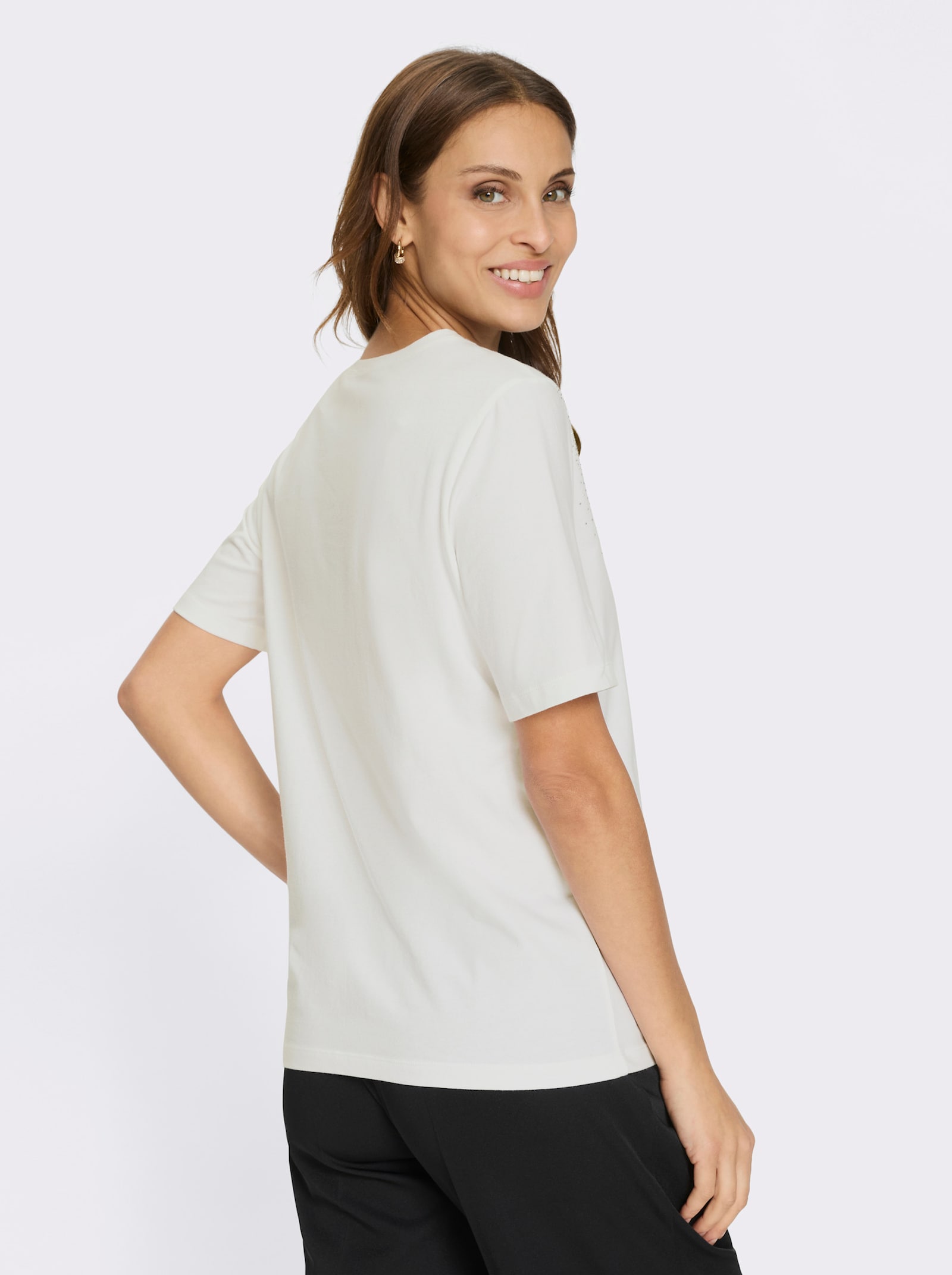 Kurzarmshirt mit Spitzeneinsatz - ecru