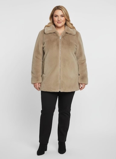 Fellimitatjacke mit Umlegekragen - beige