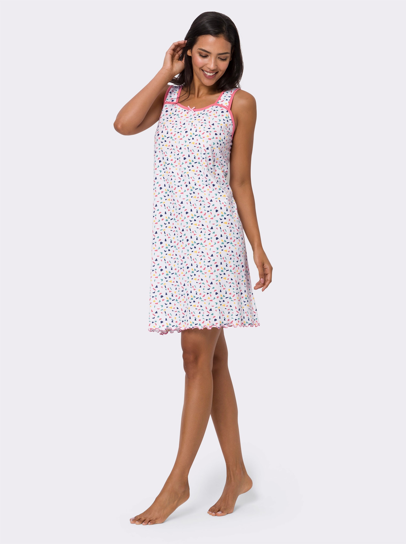 Nachthemd in A-lijn - wit geprint