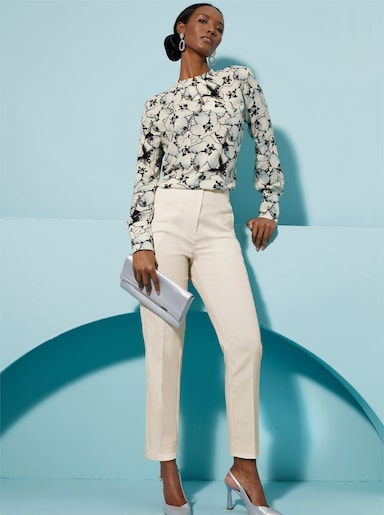 Druckbluse mit geknöpftem Schlitz - champagner-graphit-bedruckt