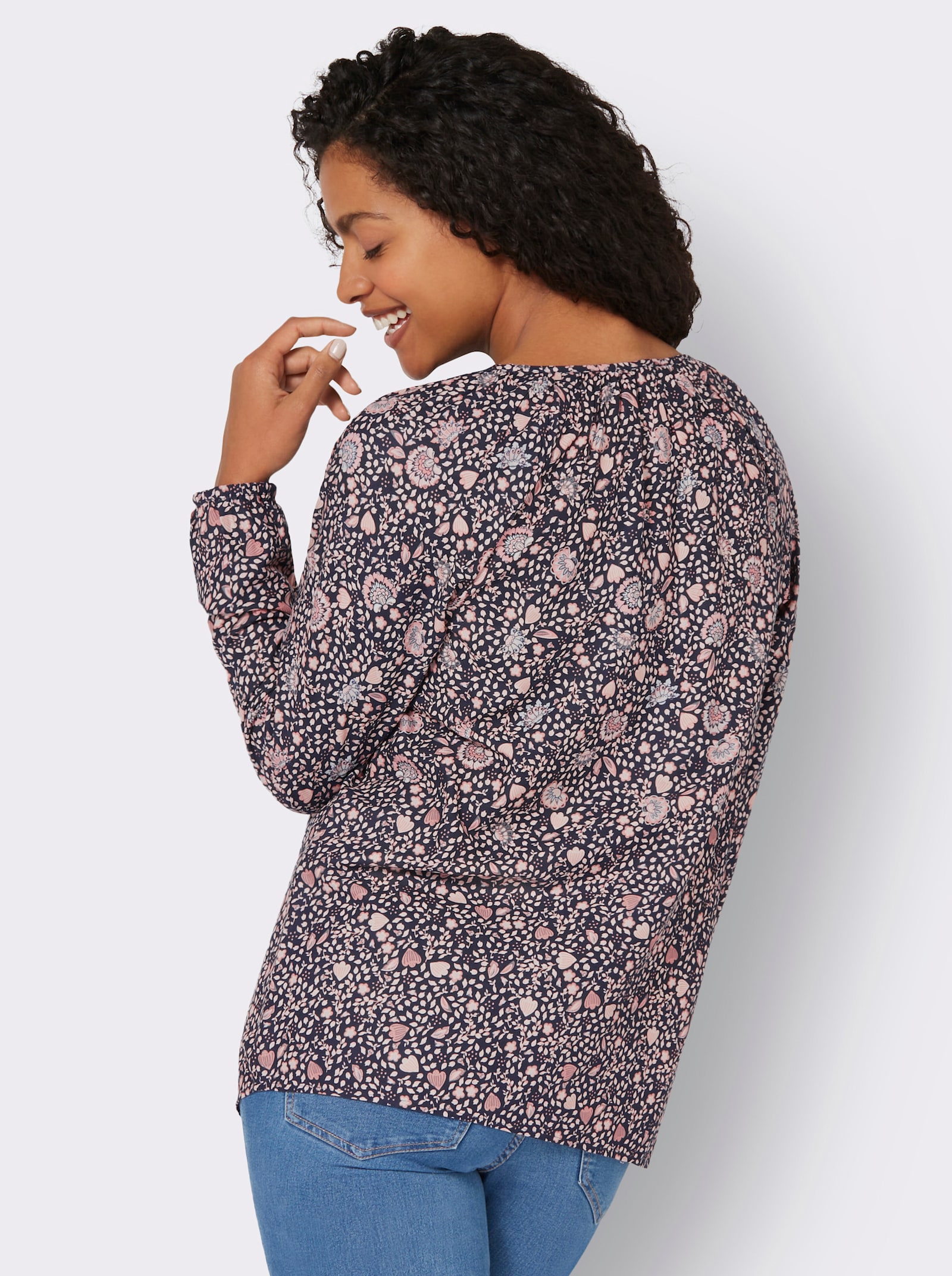 Tunika im floralen Verlaufsmuster - marine-rosenholz-bedruckt