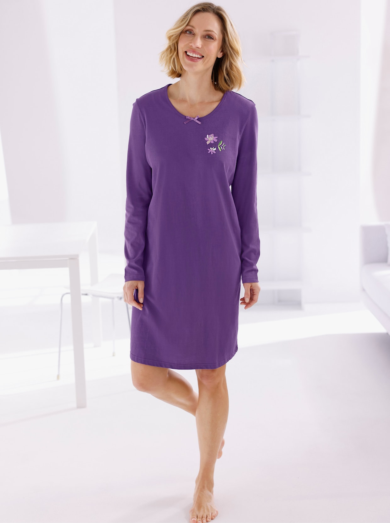 wäschepur Sleepshirts - rosé-lila-bedruckt + lila