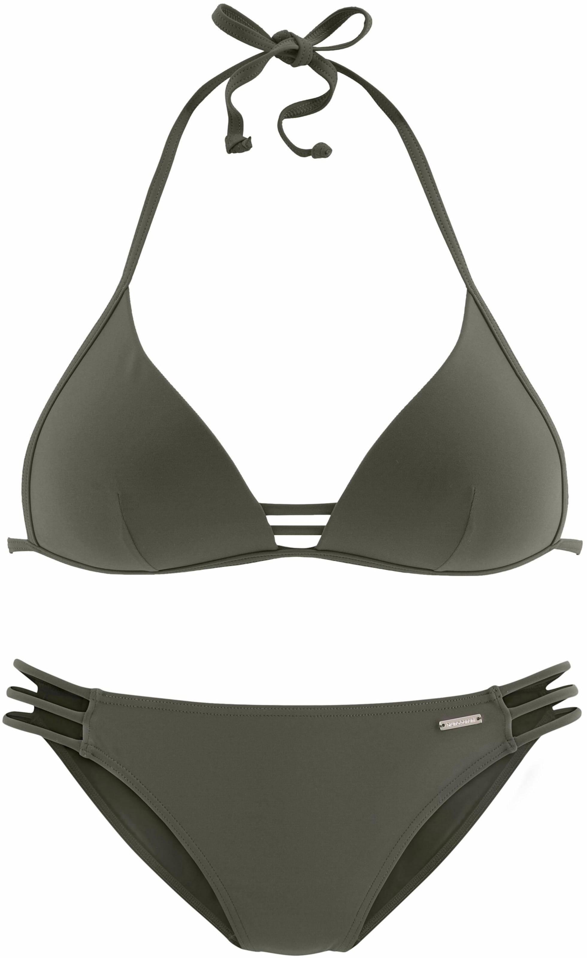 Look at günstig Kaufen-Triangel-Bikini in oliv von Bruno Banani. Triangel-Bikini in oliv von Bruno Banani <![CDATA[Stylischer Look in 3 angesagten Unifarben. Eingearbeitete Softcups mit integrierter Verstärkung. Hose mit seitlichen Bändern.]]>. 