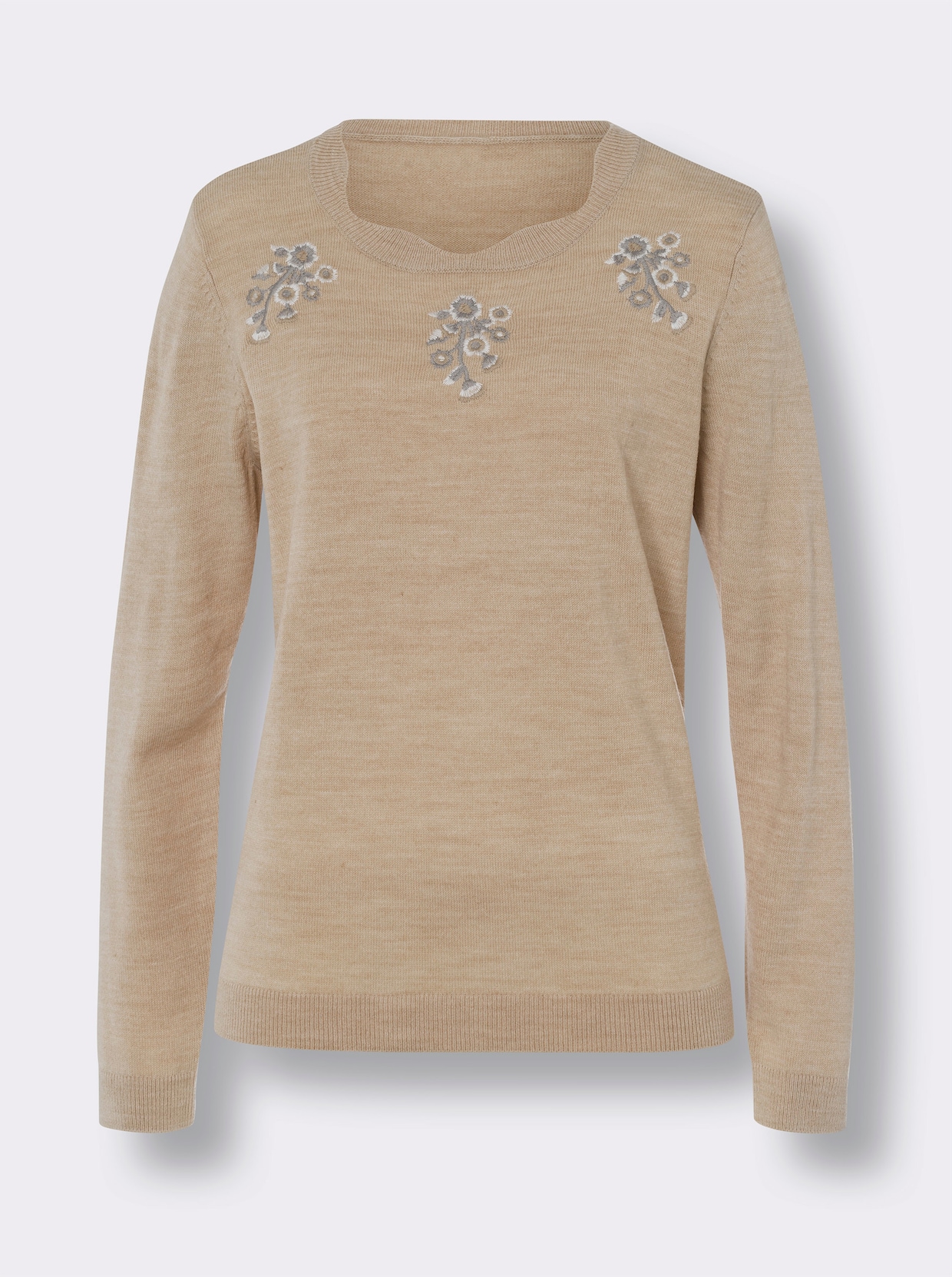 Feinstrickpullover - beige-meliert