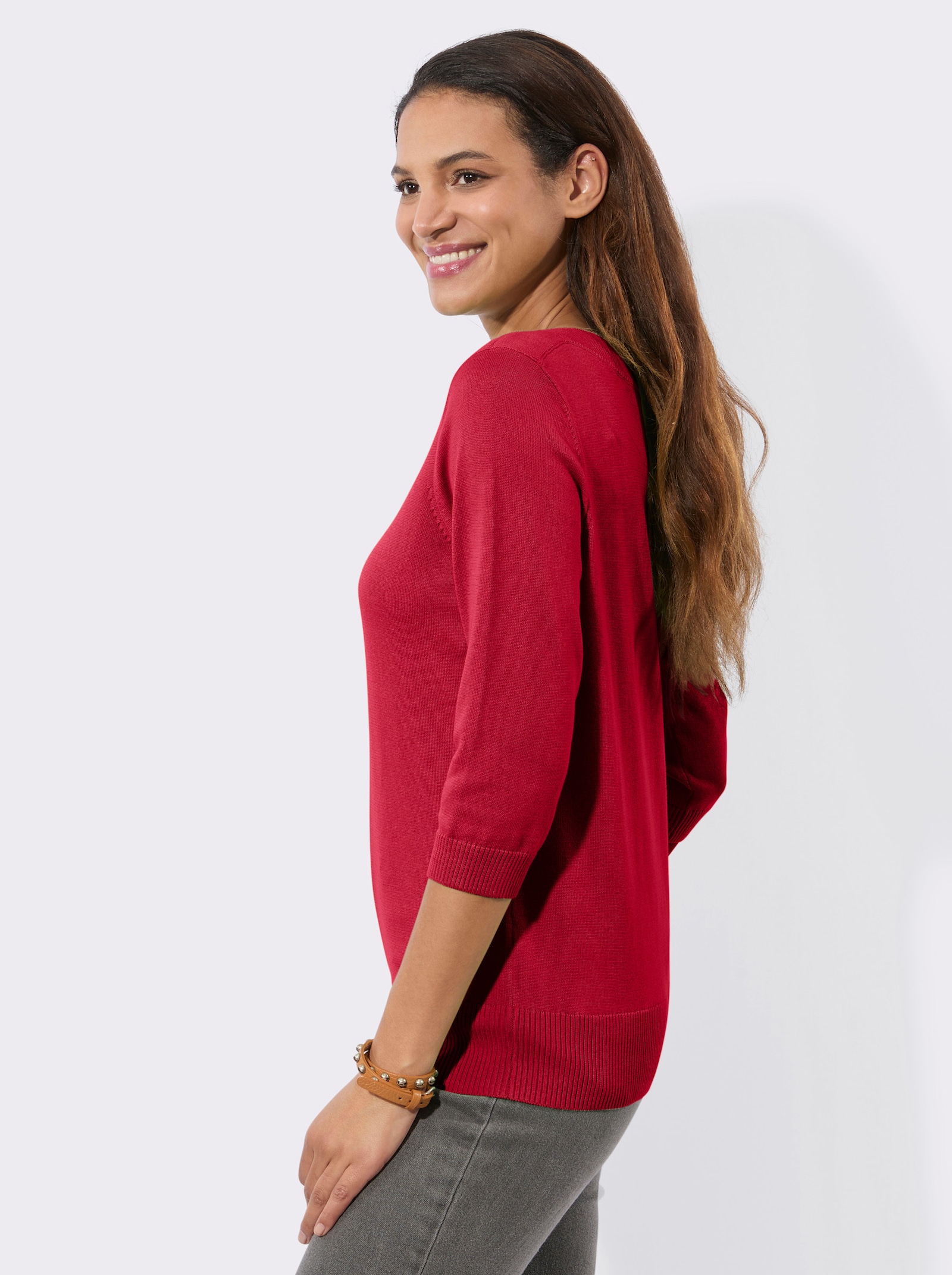 Pullover met 3/4-mouwen en boothals - rood