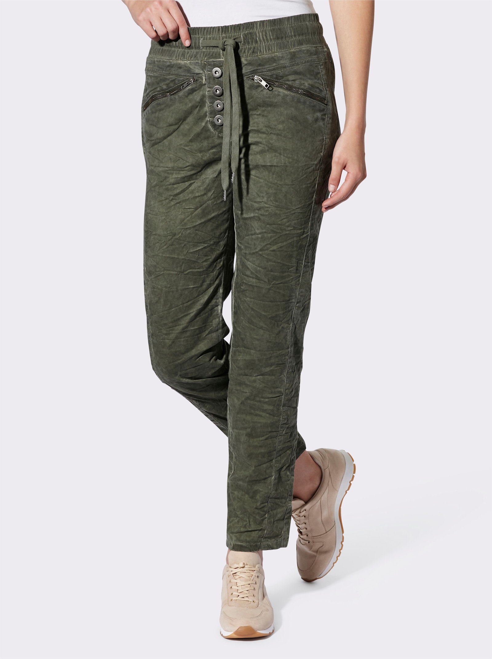 heine Schlupfhose aus Crinkle-Ware - khaki
