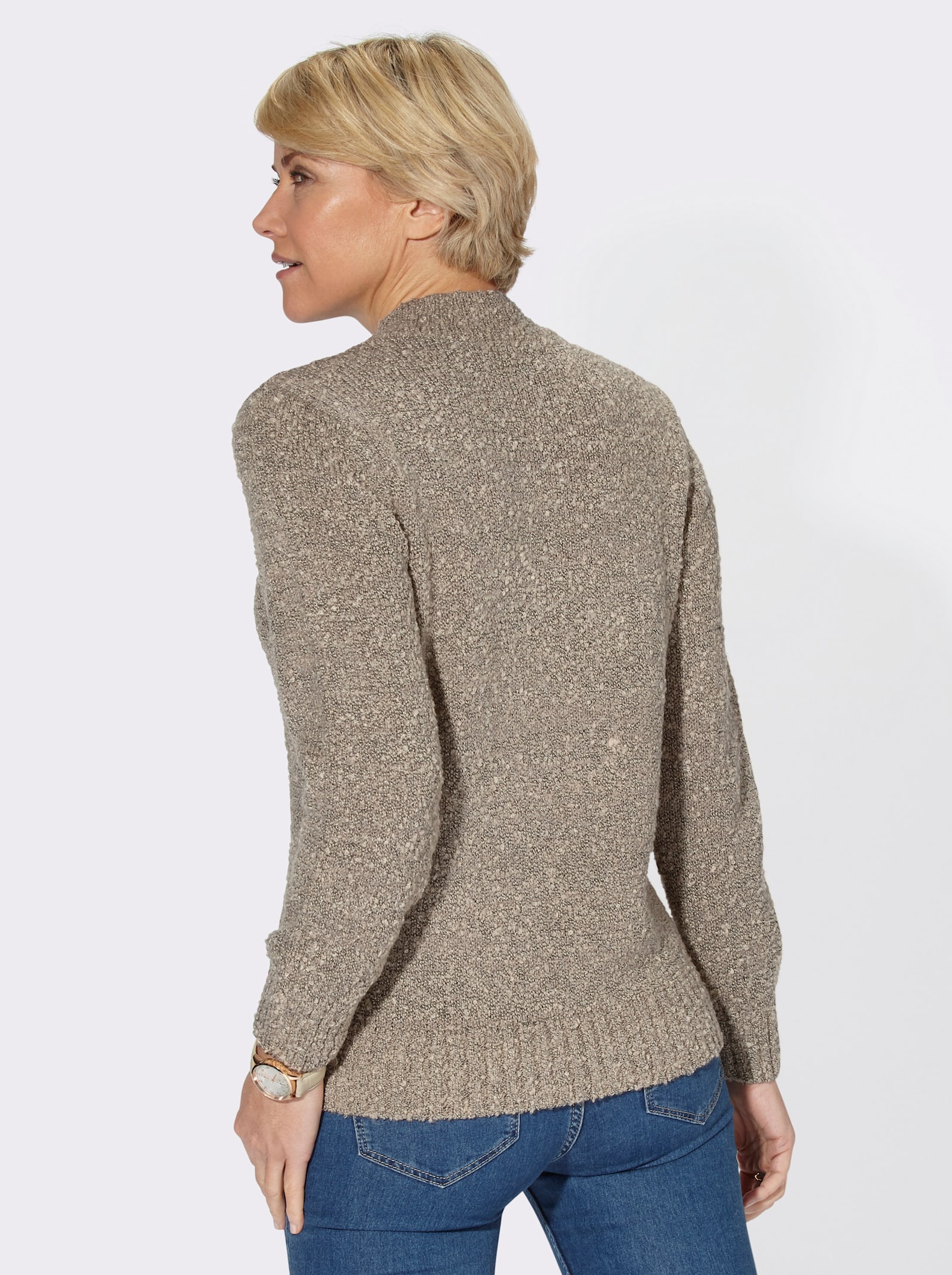 Stehkragenpullover passformgerecht gestrickt - sesam-meliert
