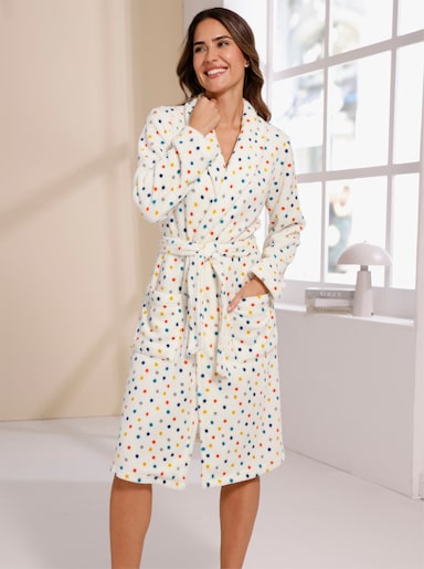 Morgenmantel mit Schalkragen - ecru-bunt