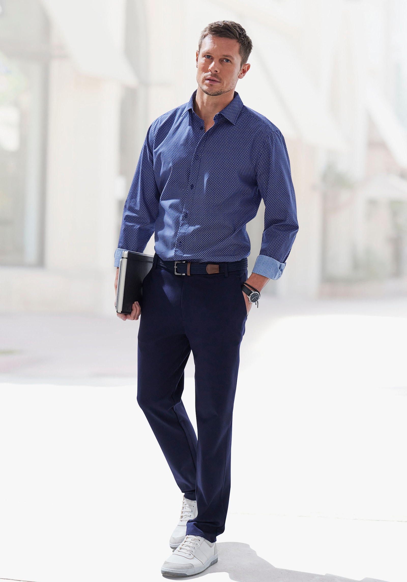 H.I.S Langarmhemd - navy-bedruckt