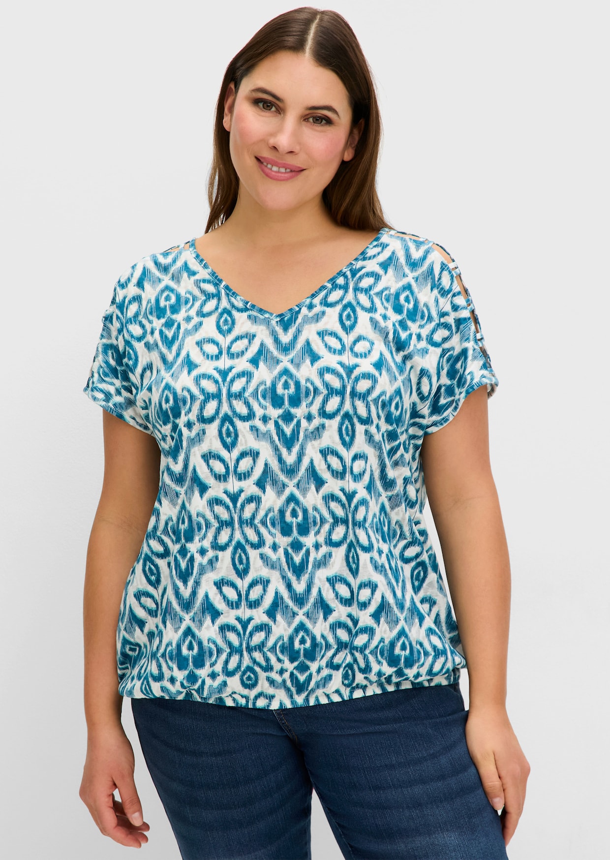 sheego Shirt - dunkelpetrol-gemustert