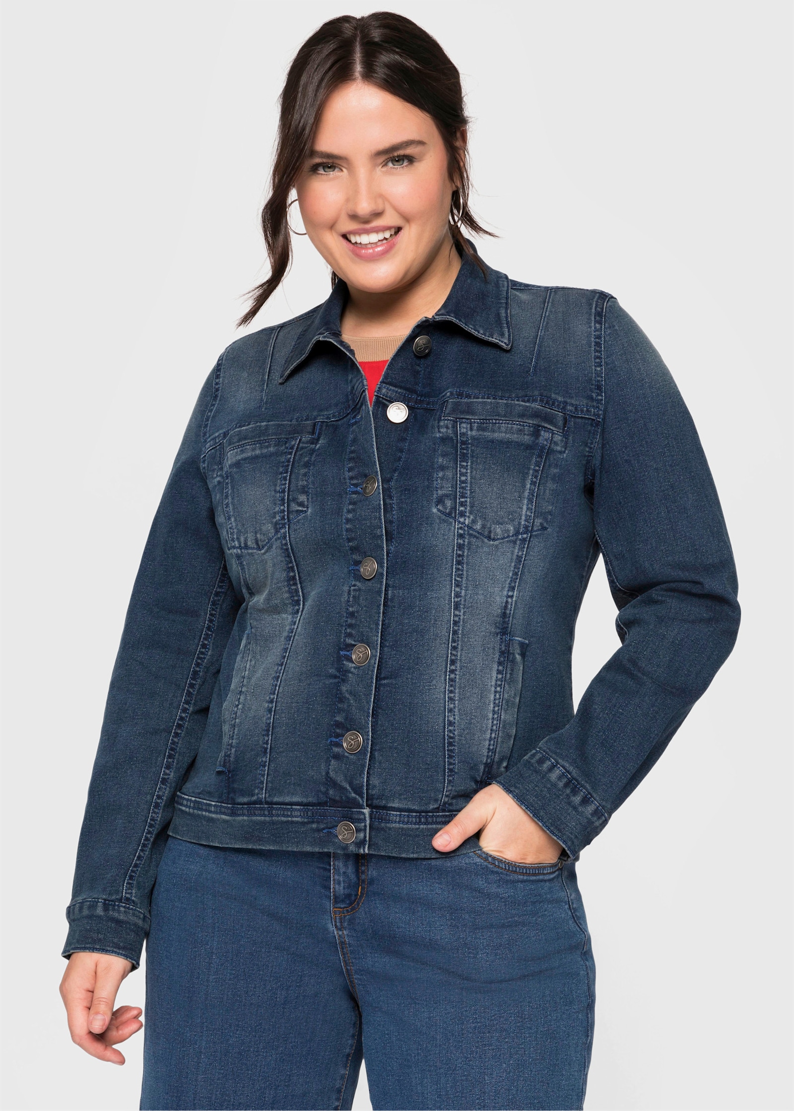 sheego Jeansjacke in leicht taillierter Form - blue denim
