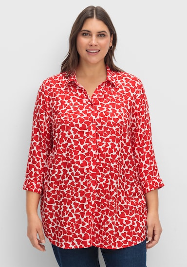 Longbluse - weiß-rot-gemustert