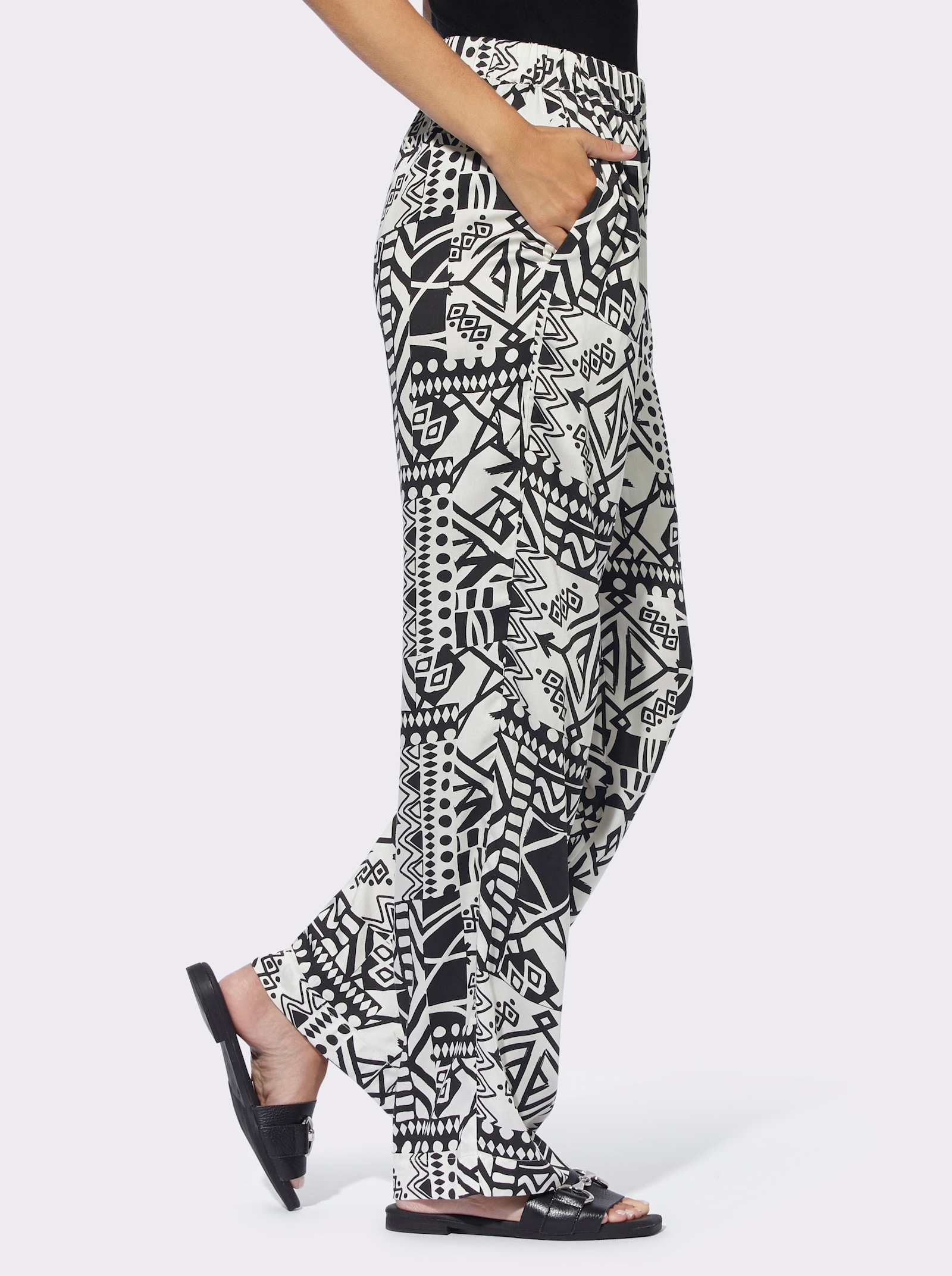 heine Pantalon imprimé avec lettrage - noir-couleur ivoire imprimé