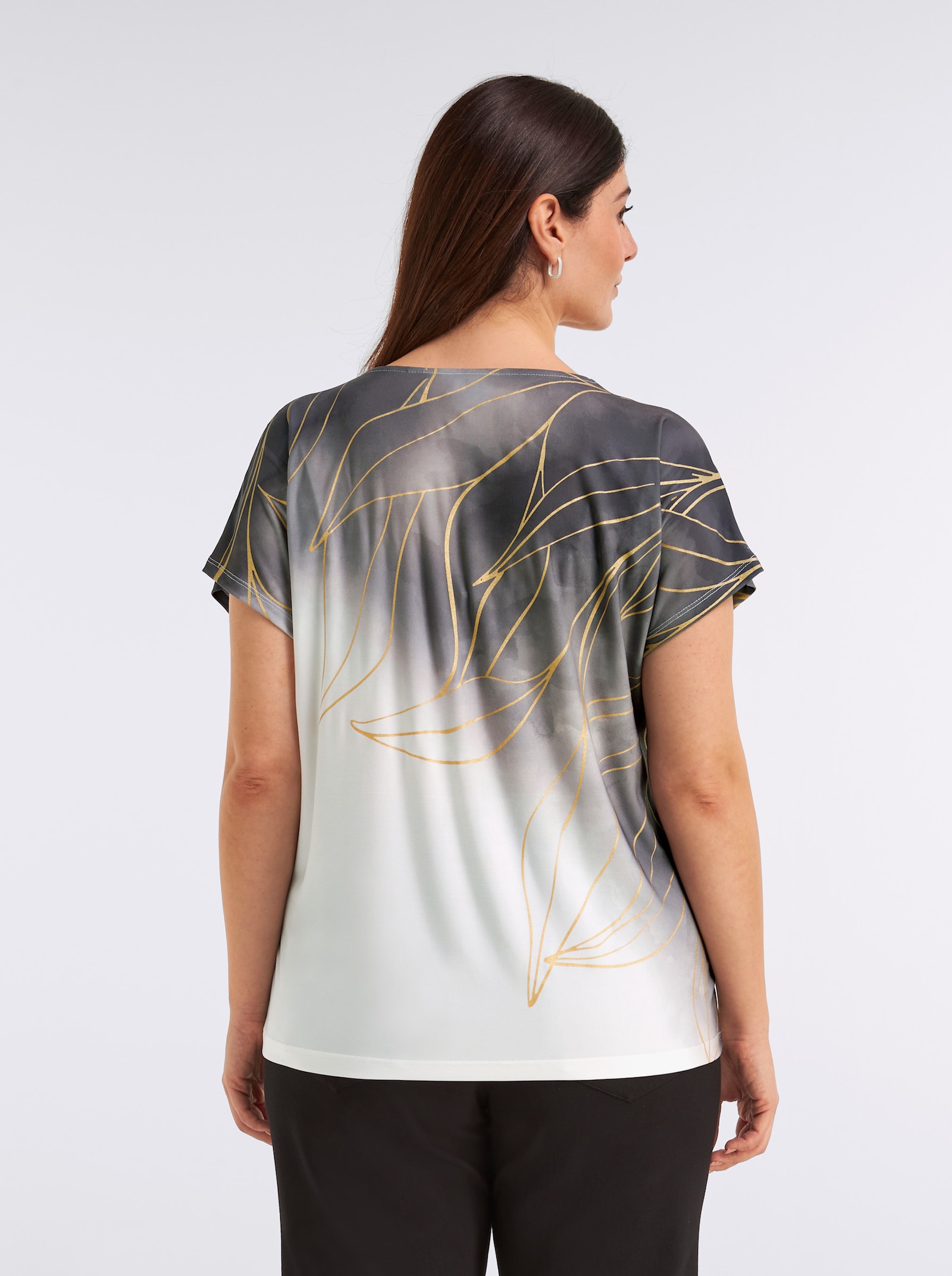 Print-Shirt mit Foliendruck - hellgrau-schwarz-bedruckt