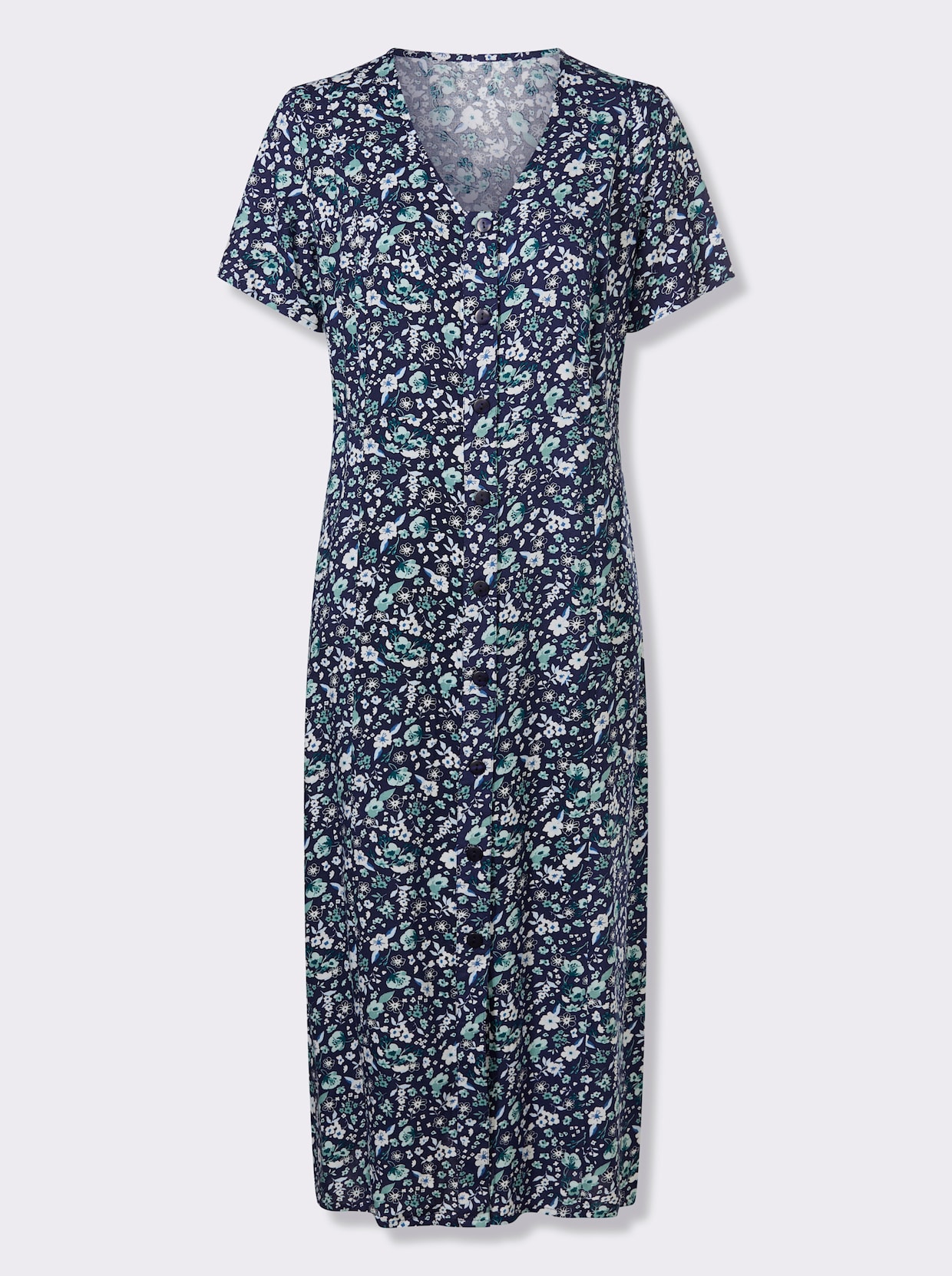 Webkleid aus reiner Viskose - marine-jade-bedruckt