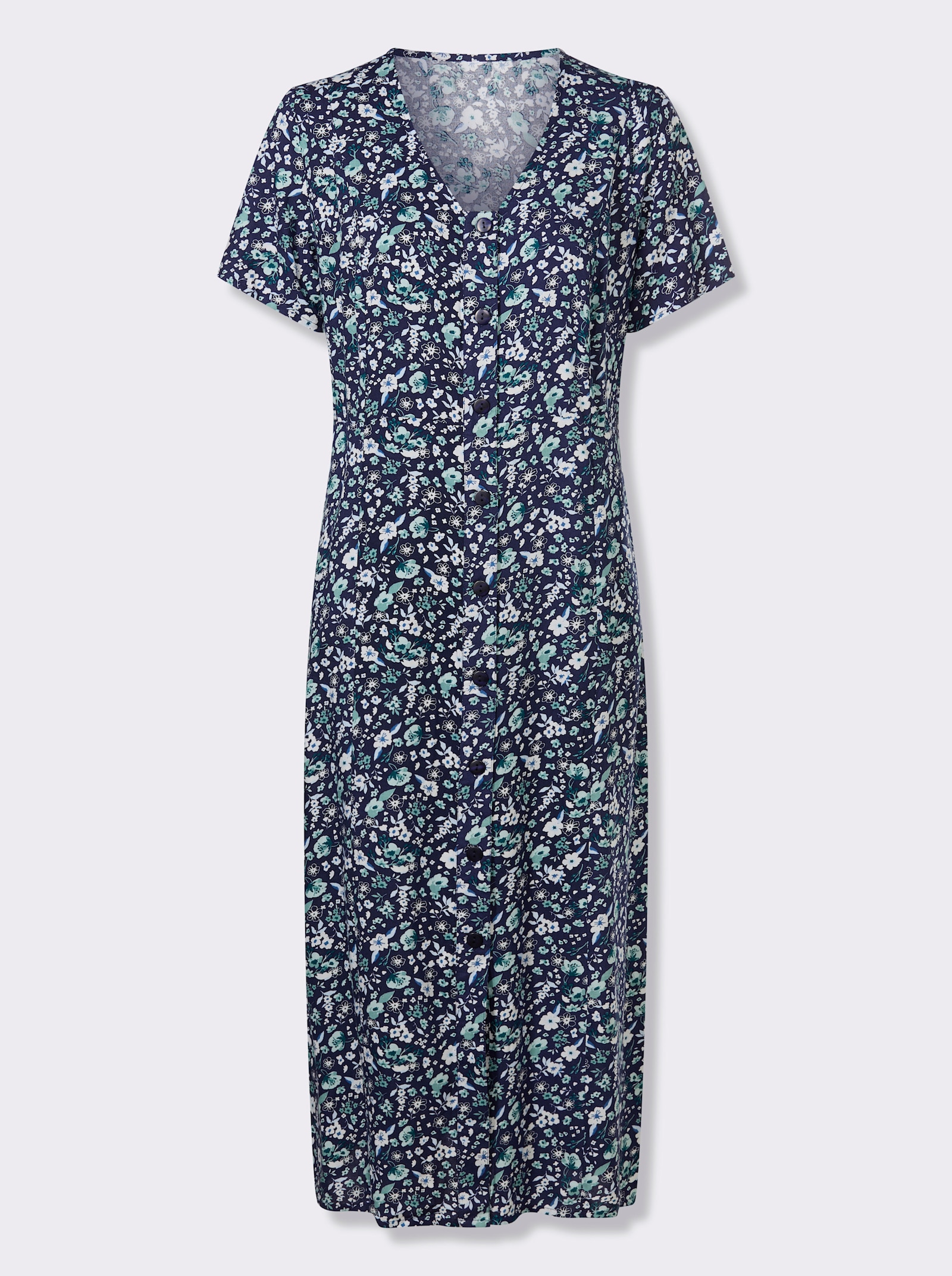 Webkleid aus reiner Viskose - marine-jade-bedruckt