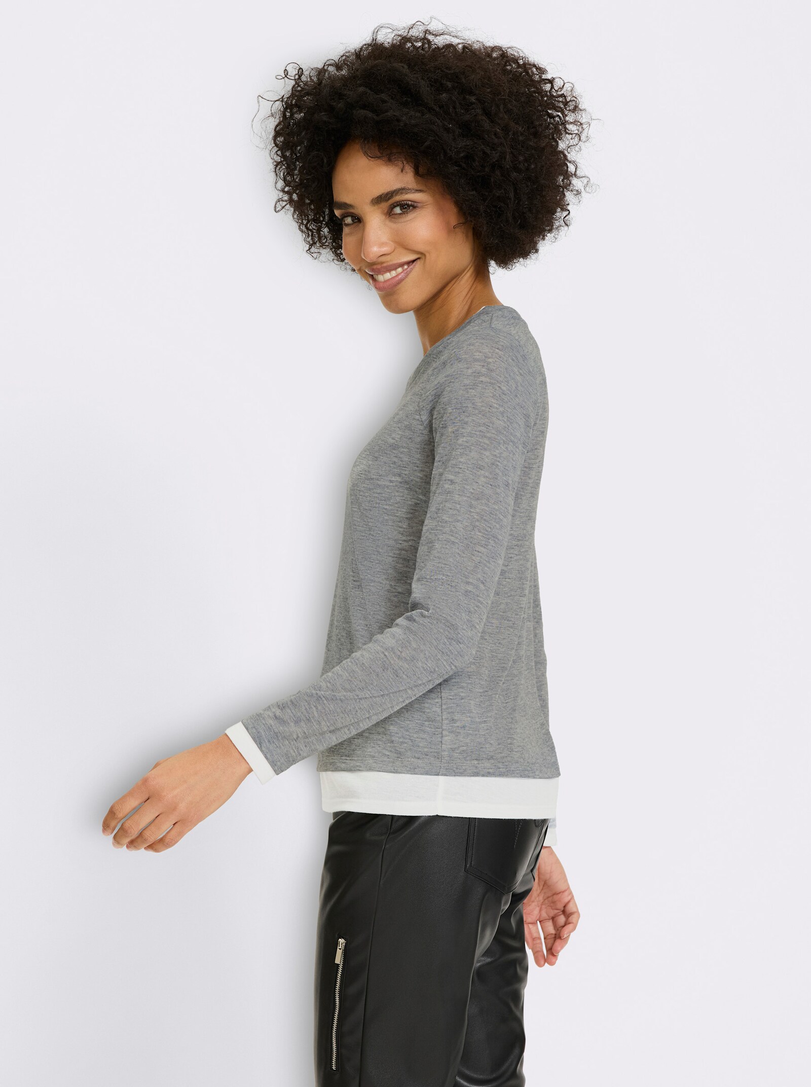 heine 2-in-1-shirt met lange mouwen en contrastkleurige boorden - grijs gemêleerd