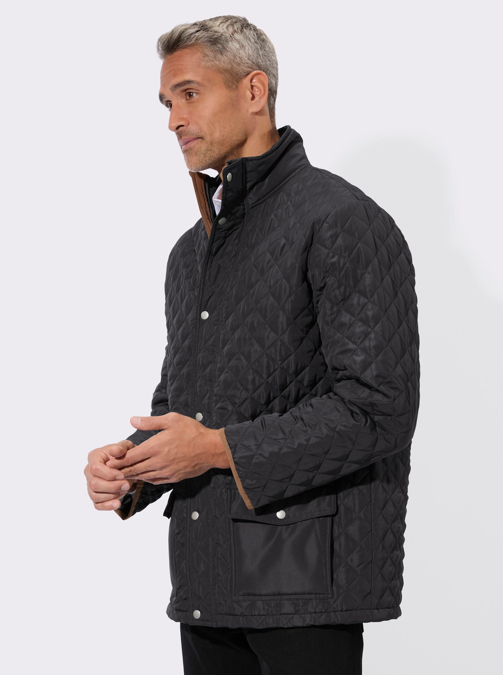 Prošívaná bunda s kosočtvercovým vzorem - černá