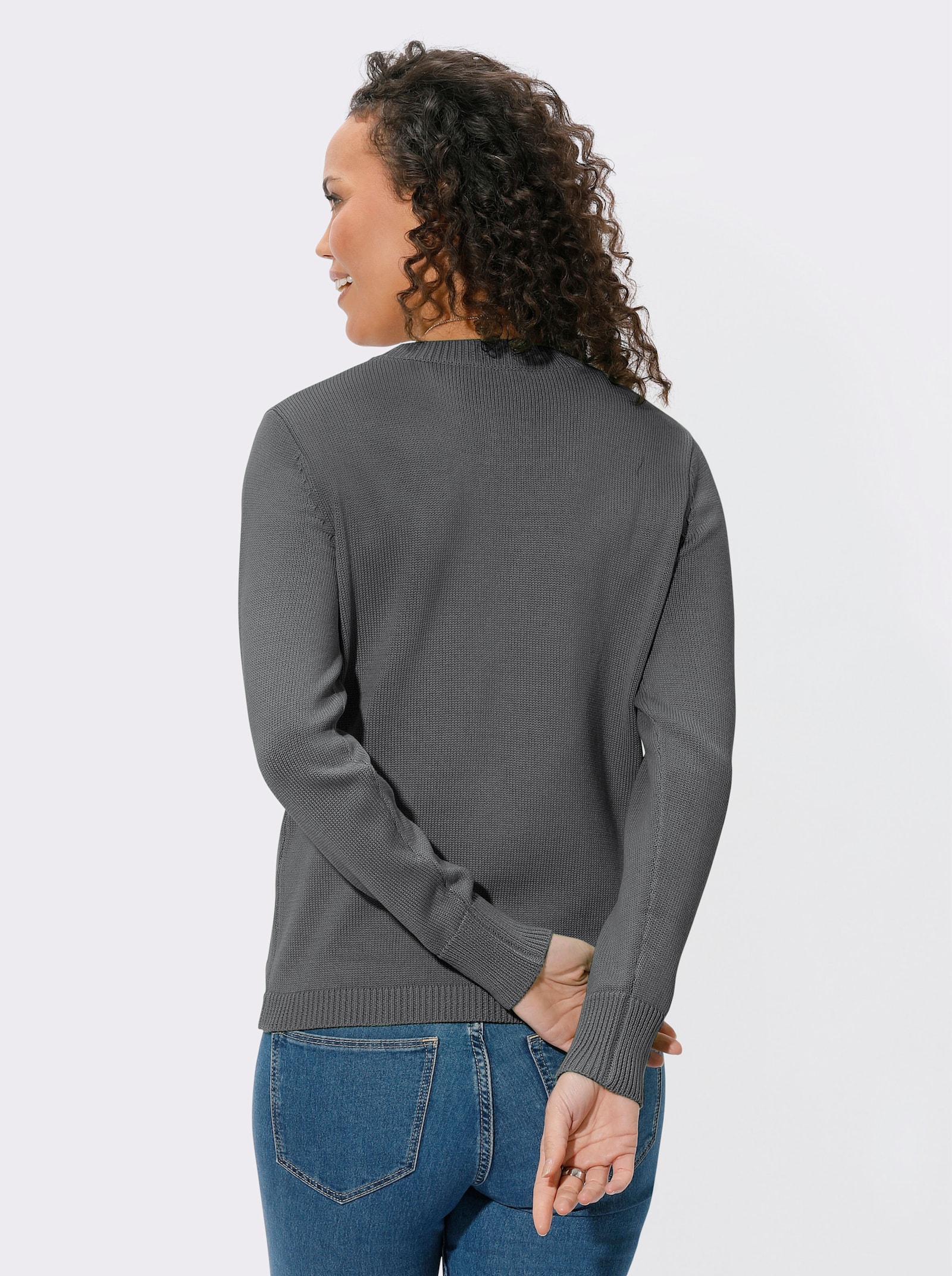 Rundhalspullover mit aufgesetzten Taschen - grau-meliert